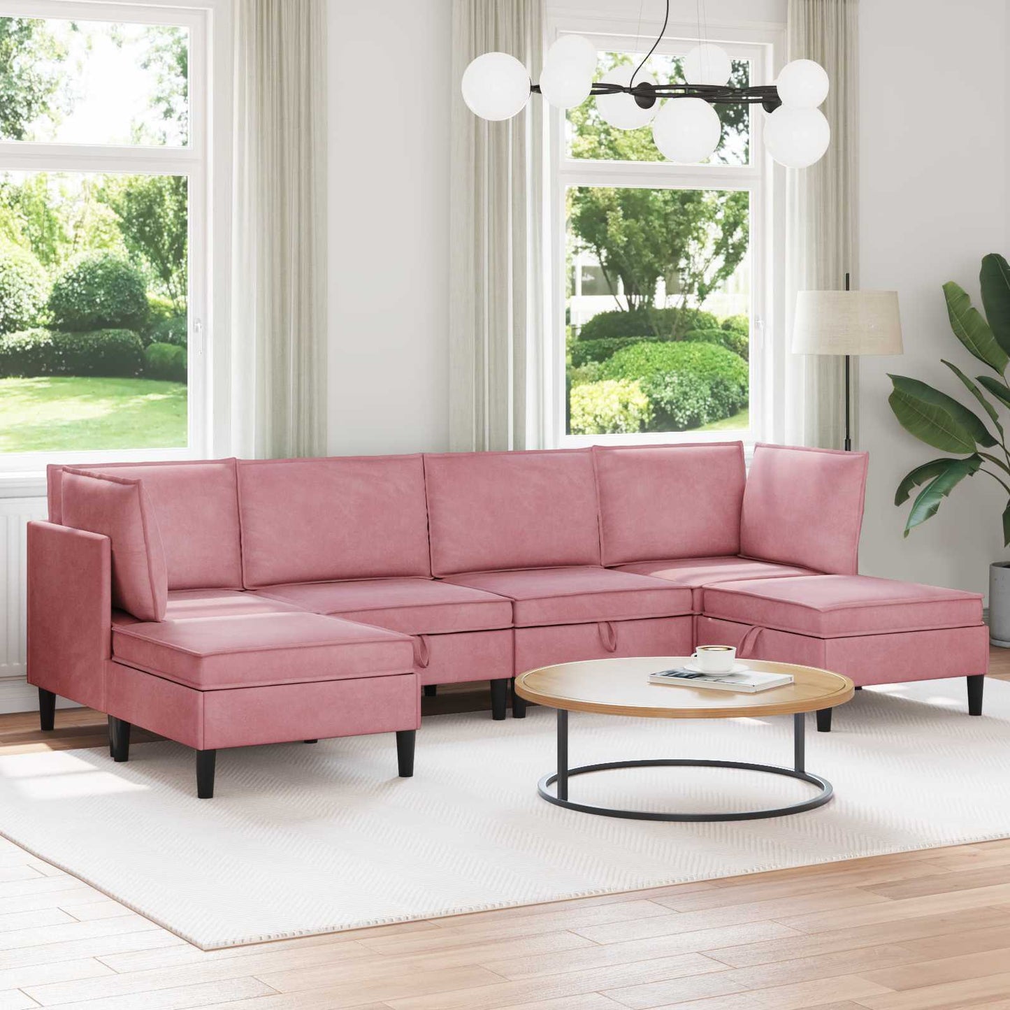 Woonkamer Meubelset met kussen met opslag 6 pcs Roze Fluweel is nu te koop bij PeponiXL, paradijselijk wonen!