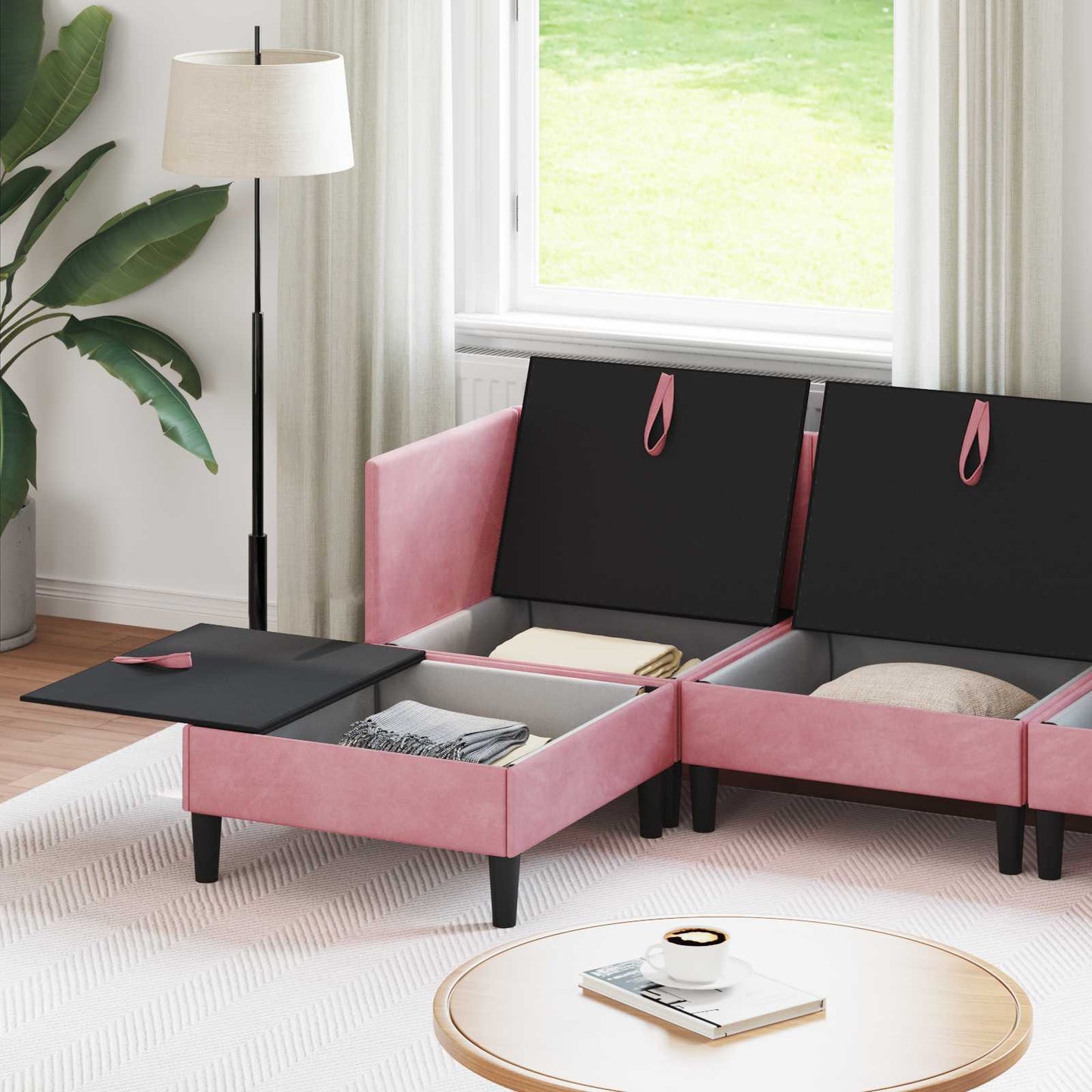 Woonkamer Meubelset met kussen met opslag 6 pcs Roze Fluweel is nu te koop bij PeponiXL, paradijselijk wonen!