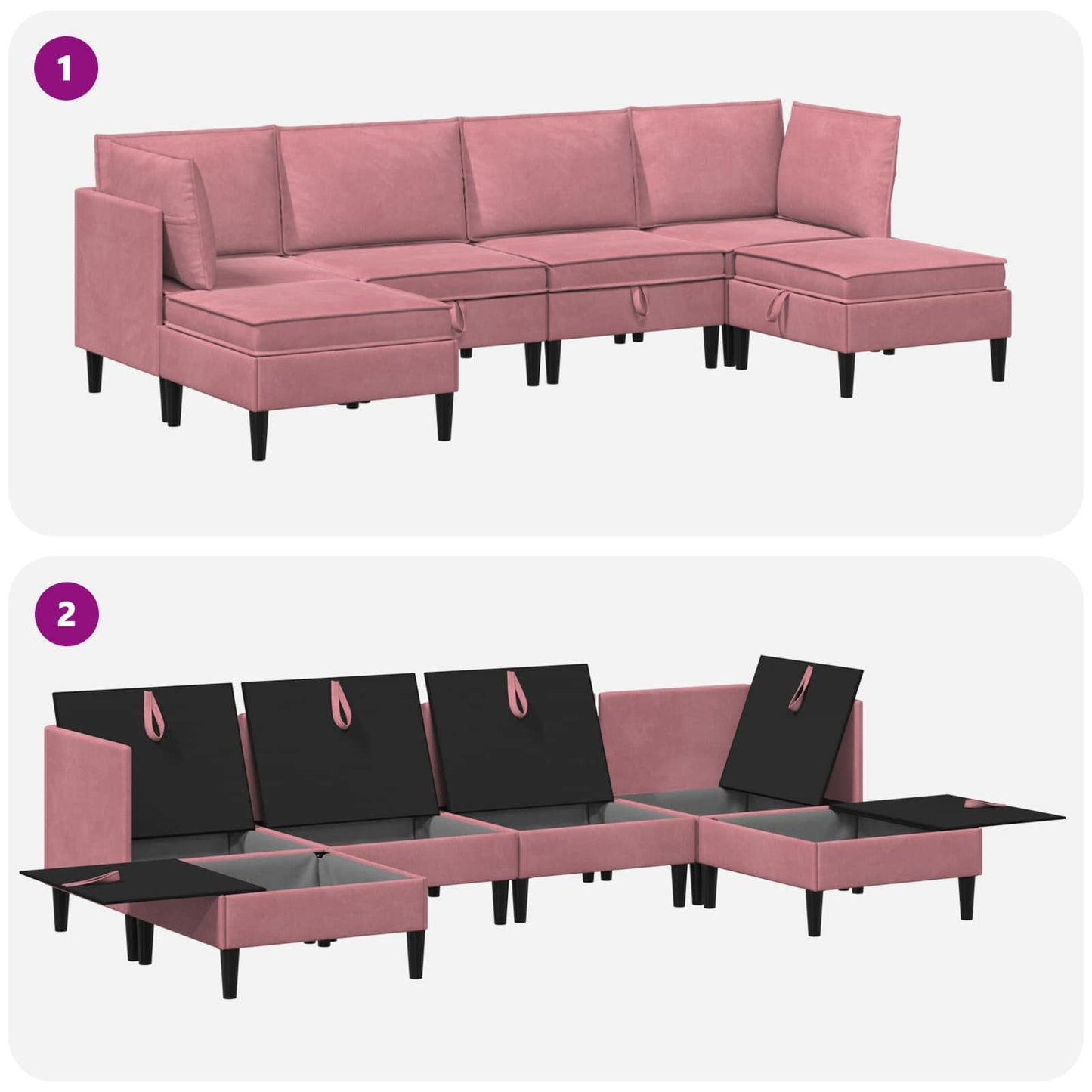 Woonkamer Meubelset met kussen met opslag 6 pcs Roze Fluweel is nu te koop bij PeponiXL, paradijselijk wonen!