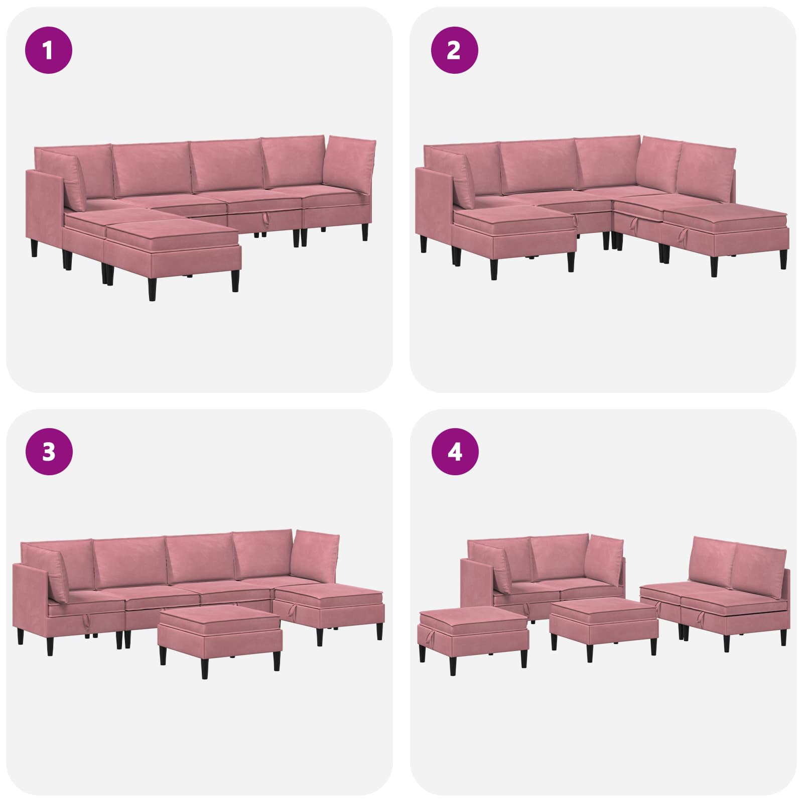 Woonkamer Meubelset met kussen met opslag 6 pcs Roze Fluweel is nu te koop bij PeponiXL, paradijselijk wonen!