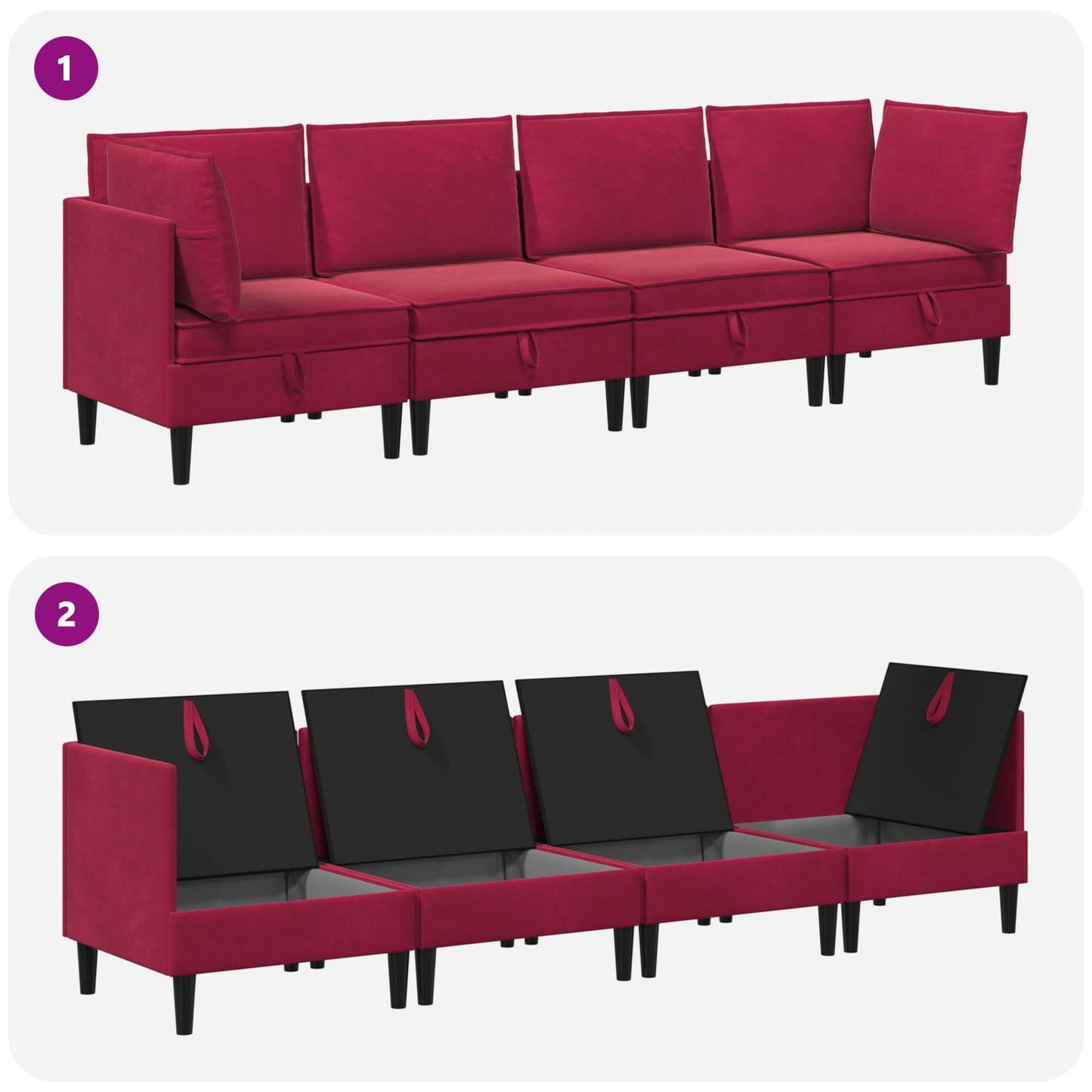 Woonkamer Meubelset met kussen 4 pcs Wijnrood Fluweel is nu te koop bij PeponiXL, paradijselijk wonen!