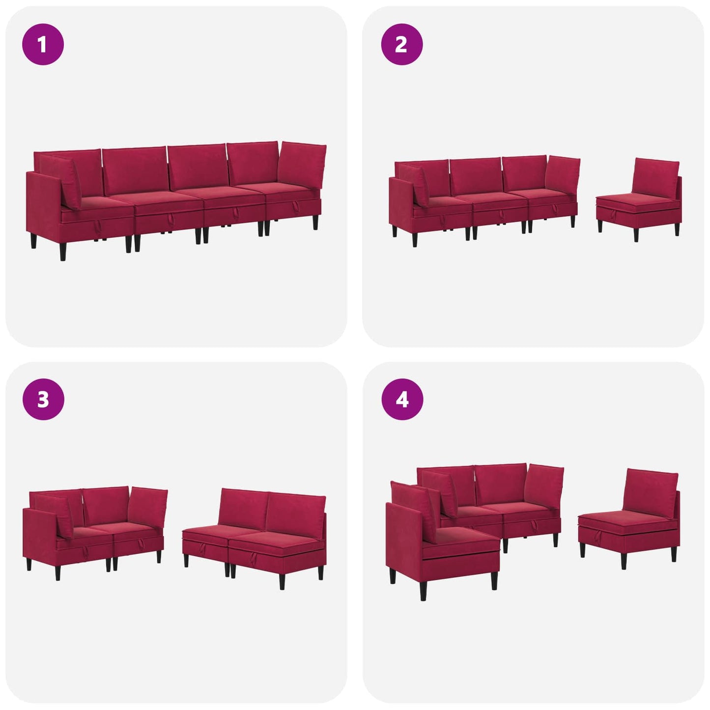 Woonkamer Meubelset met kussen 4 pcs Wijnrood Fluweel is nu te koop bij PeponiXL, paradijselijk wonen!