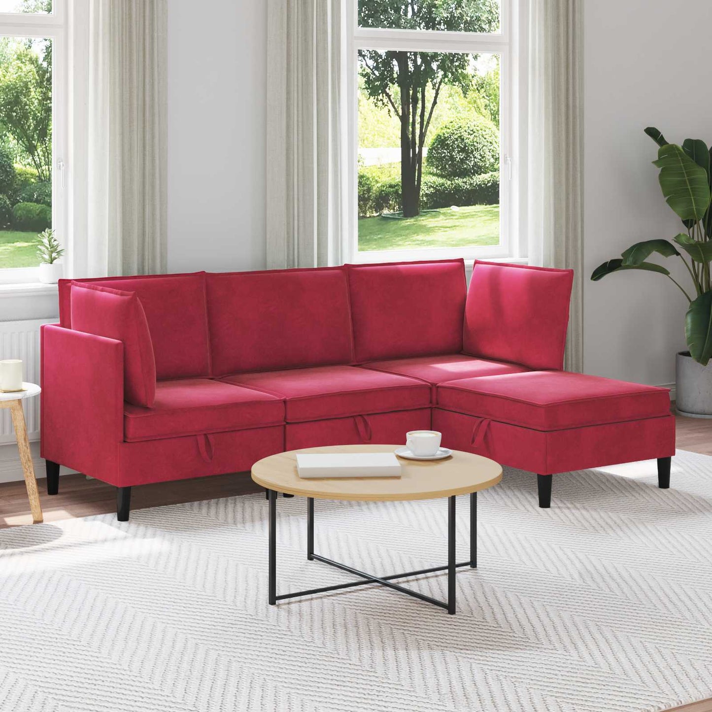 Woonkamer Meubelset met kussen 4 pcs Wijnrood Fluweel is nu te koop bij PeponiXL, paradijselijk wonen!