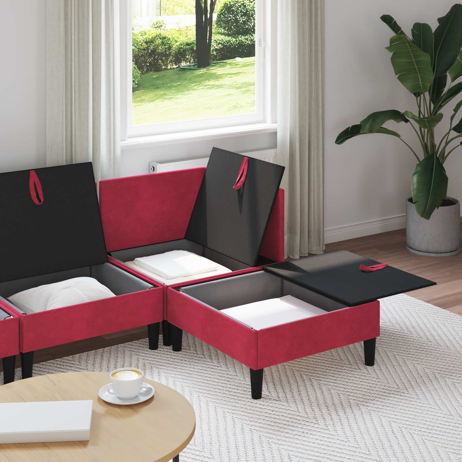 Woonkamer Meubelset met kussen 4 pcs Wijnrood Fluweel is nu te koop bij PeponiXL, paradijselijk wonen!