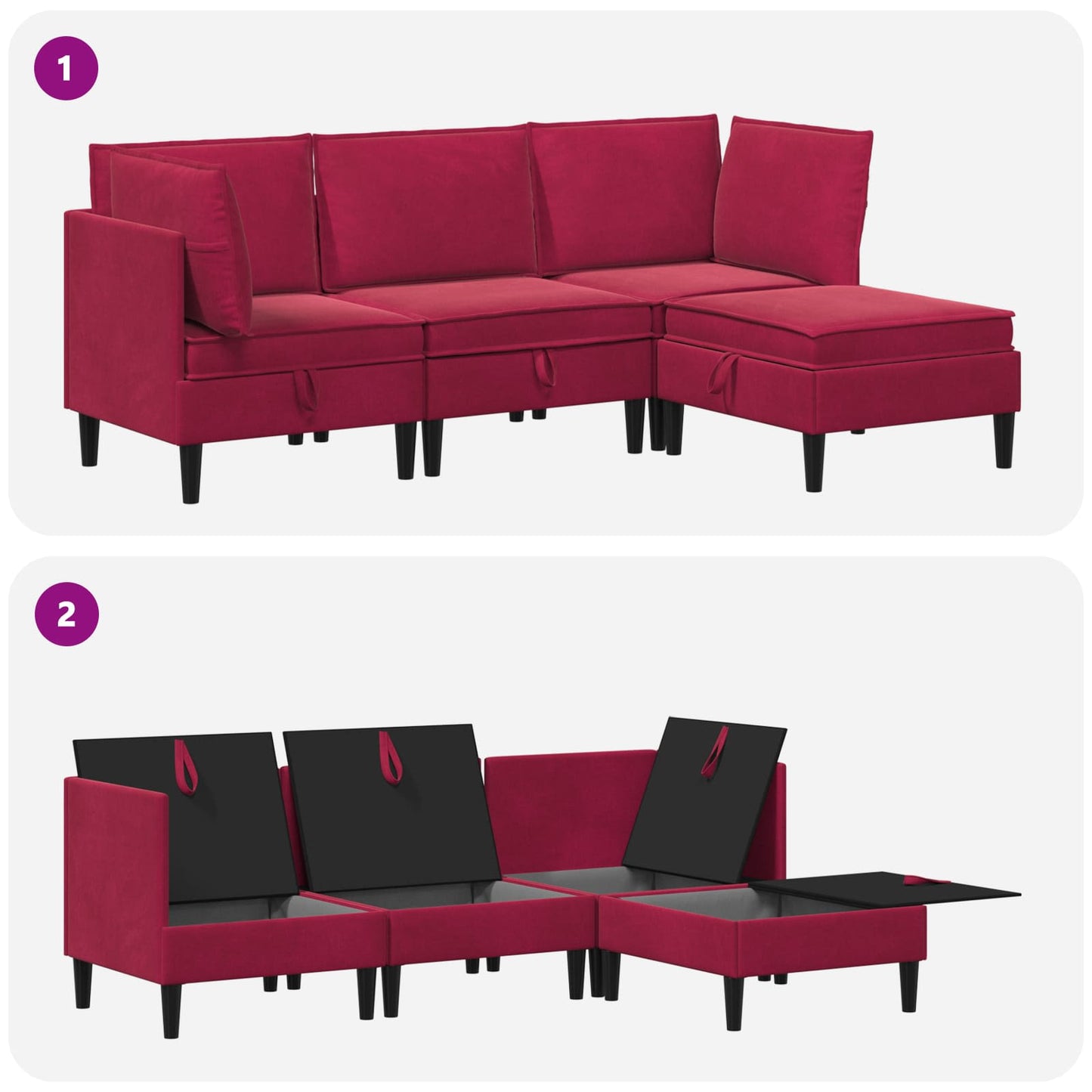 Woonkamer Meubelset met kussen 4 pcs Wijnrood Fluweel is nu te koop bij PeponiXL, paradijselijk wonen!