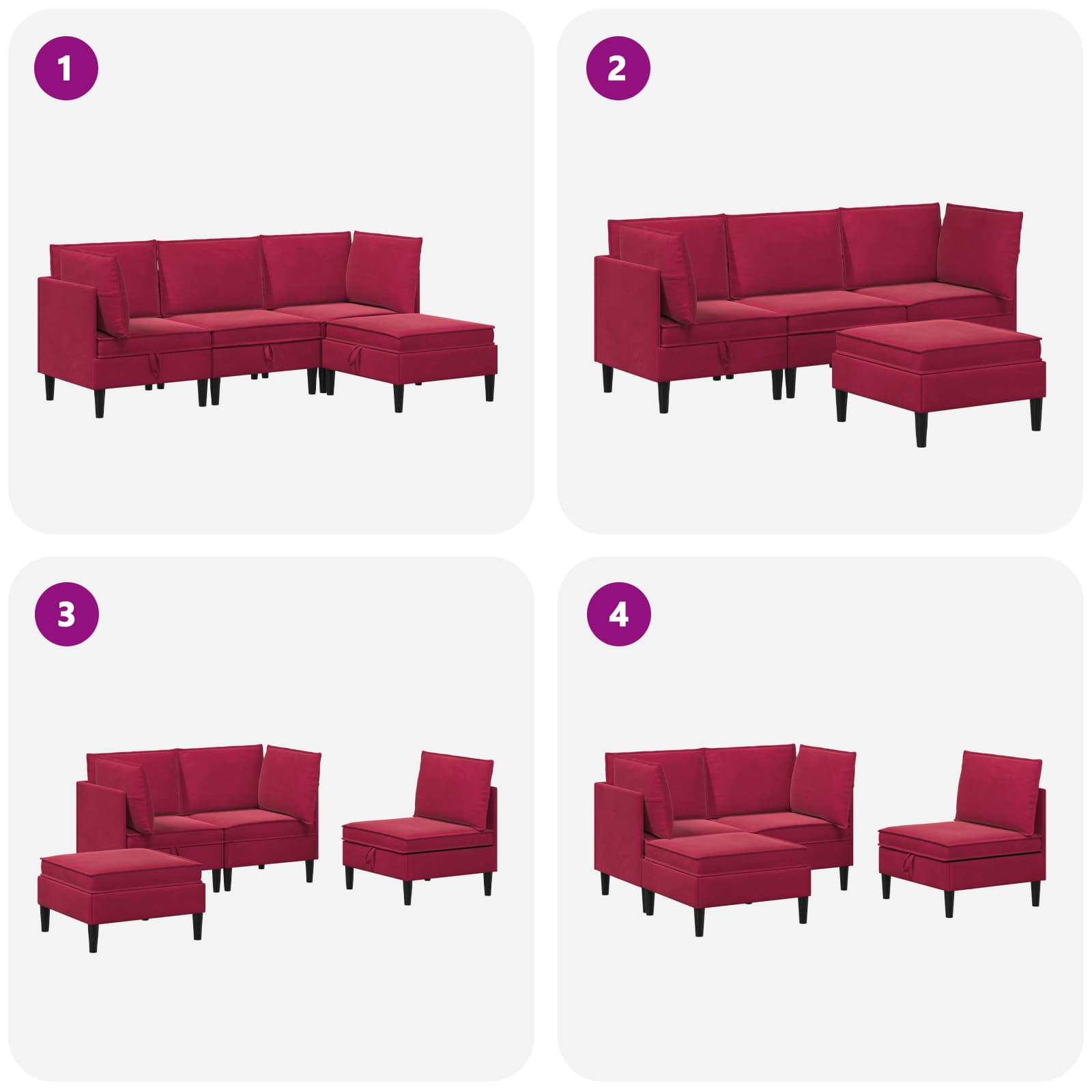 Woonkamer Meubelset met kussen 4 pcs Wijnrood Fluweel is nu te koop bij PeponiXL, paradijselijk wonen!