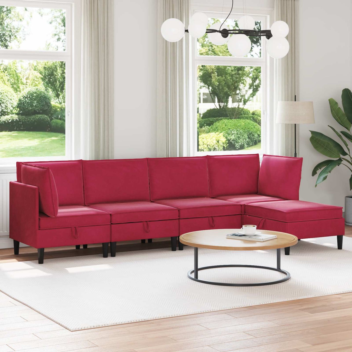 Woonkamer Meubelset met kussen 5 pcs Wijnrood Fluweel is nu te koop bij PeponiXL, paradijselijk wonen!