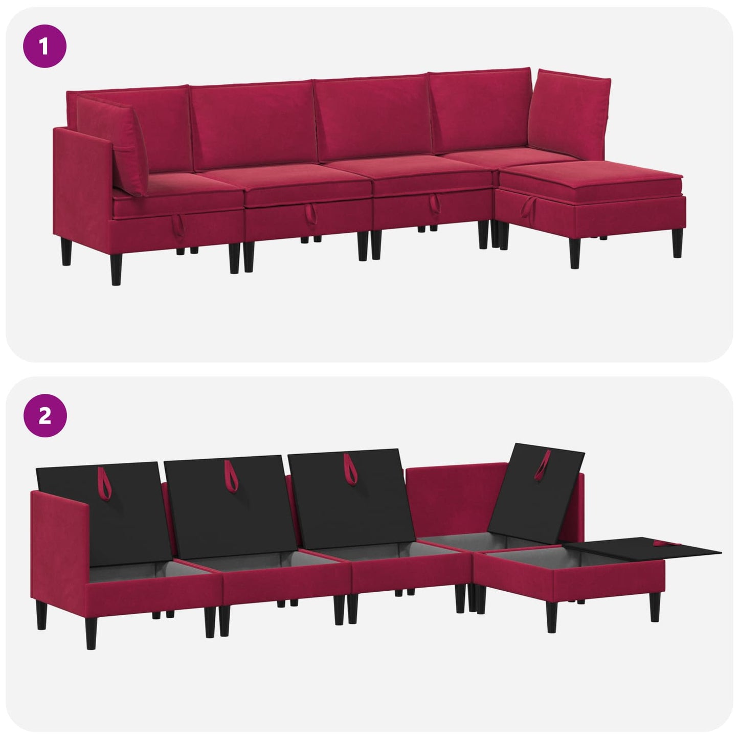 Woonkamer Meubelset met kussen 5 pcs Wijnrood Fluweel is nu te koop bij PeponiXL, paradijselijk wonen!