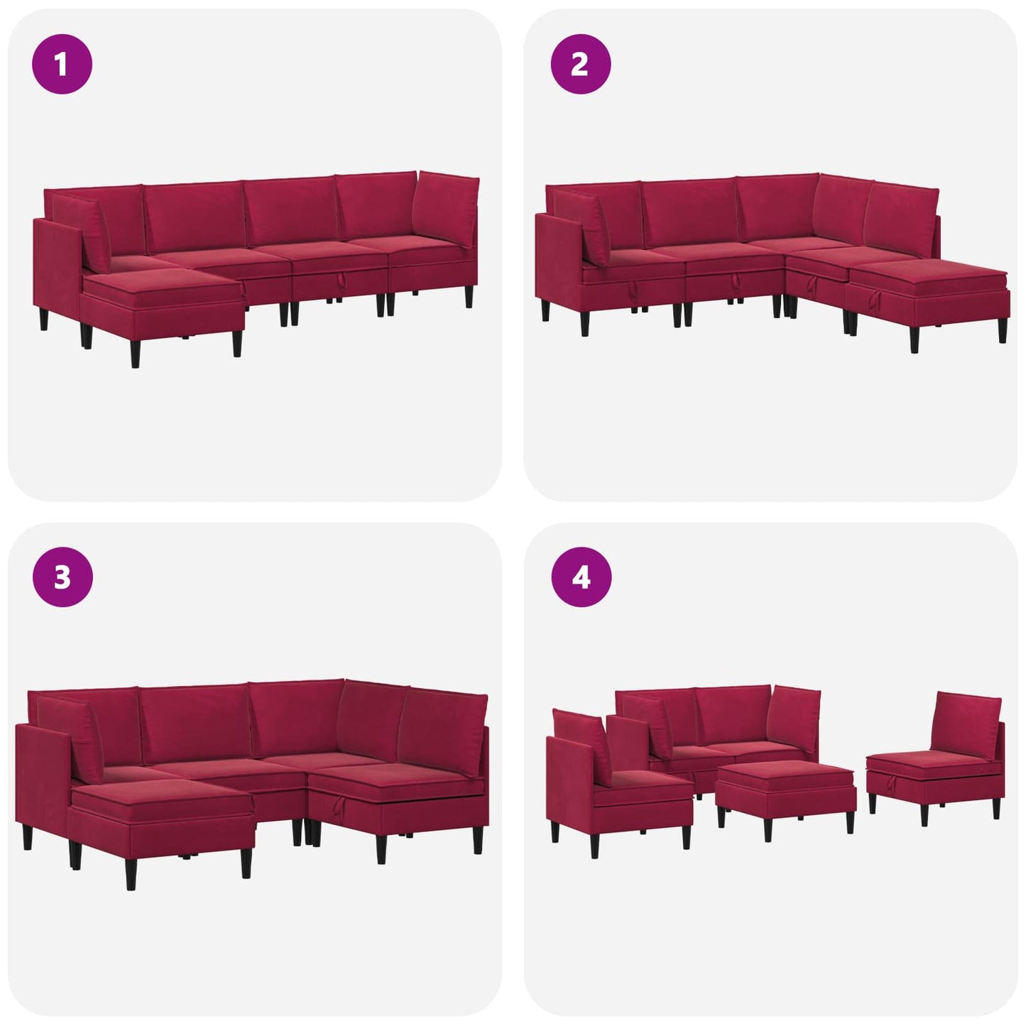 Woonkamer Meubelset met kussen 5 pcs Wijnrood Fluweel is nu te koop bij PeponiXL, paradijselijk wonen!