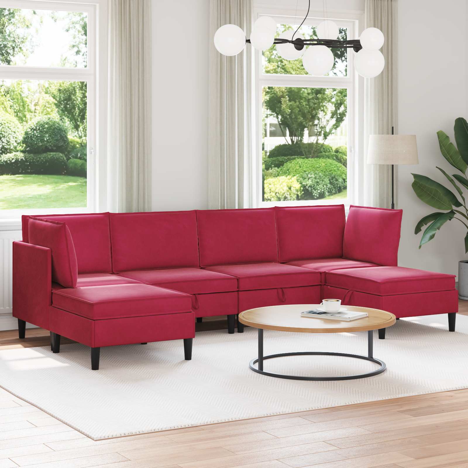 Woonkamer Meubelset met kussen 6 pcs Wijnrood Fluweel is nu te koop bij PeponiXL, paradijselijk wonen!