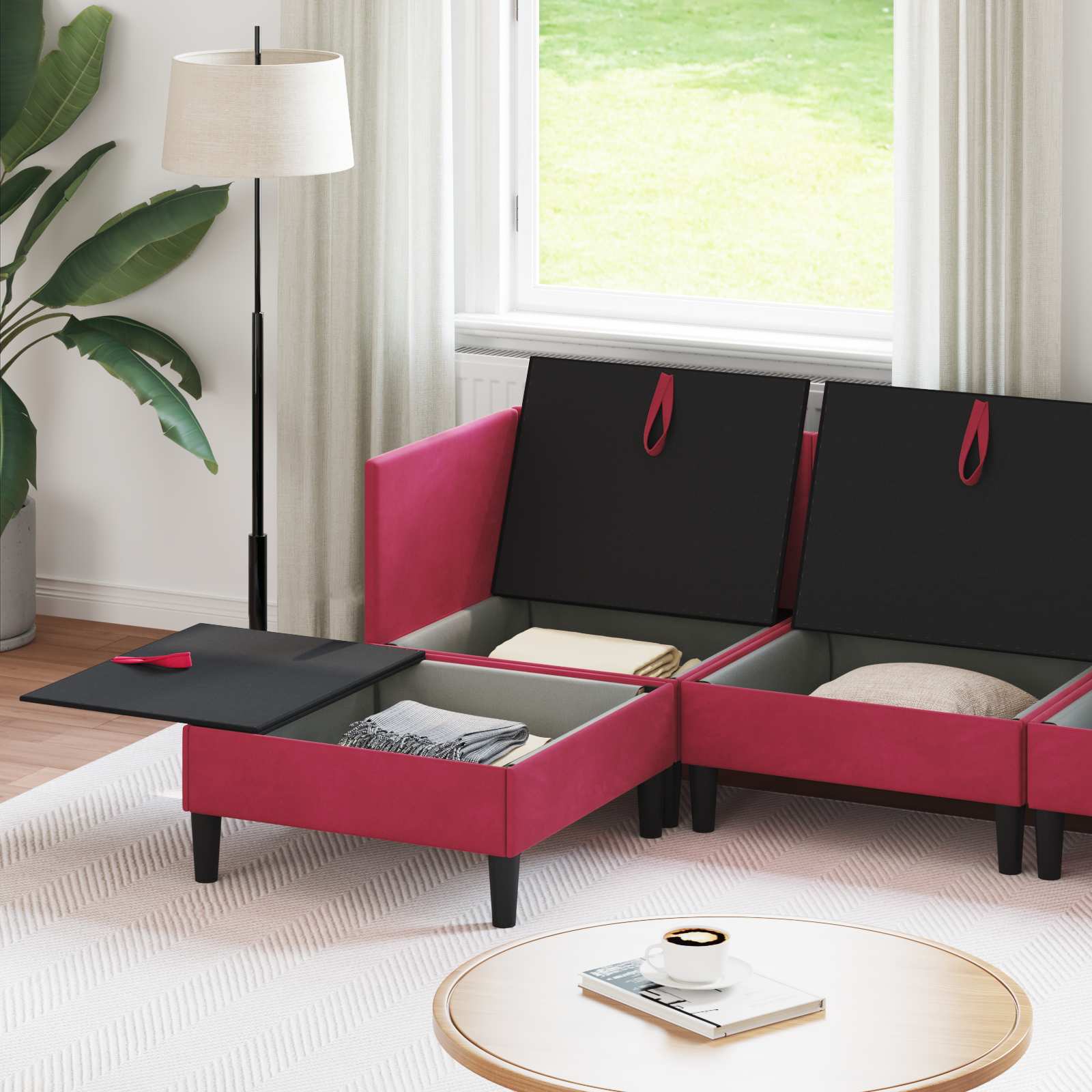 Woonkamer Meubelset met kussen 6 pcs Wijnrood Fluweel is nu te koop bij PeponiXL, paradijselijk wonen!