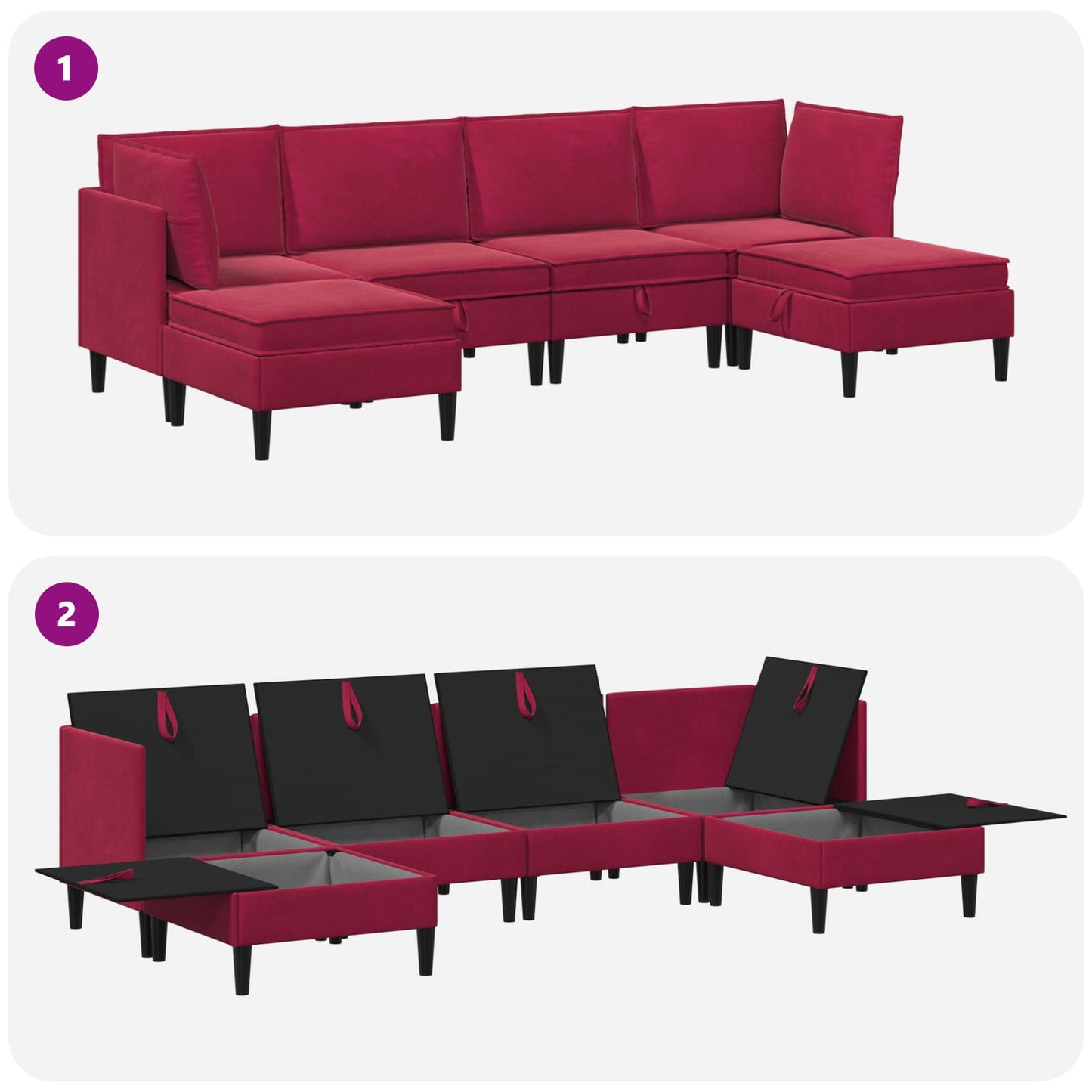 Woonkamer Meubelset met kussen 6 pcs Wijnrood Fluweel is nu te koop bij PeponiXL, paradijselijk wonen!