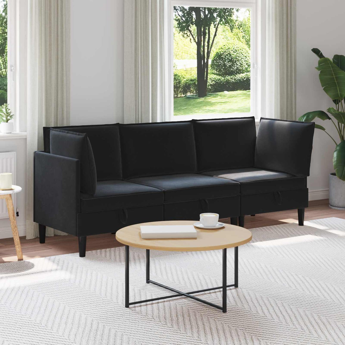 Woonkamer Meubelset met kussen met opslag 3 pcs Zwart Fluweel is nu te koop bij PeponiXL, paradijselijk wonen!