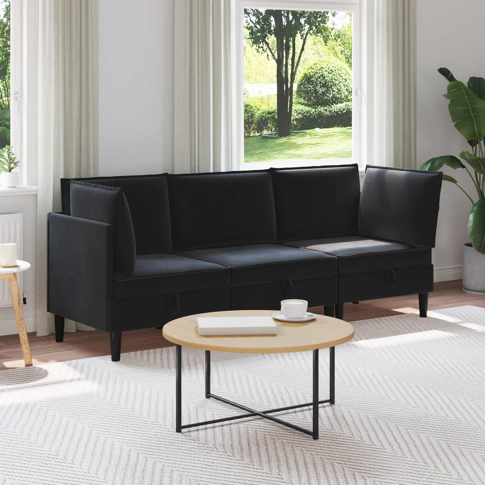 Woonkamer Meubelset met kussen met opslag 3 pcs Zwart Fluweel is nu te koop bij PeponiXL, paradijselijk wonen!