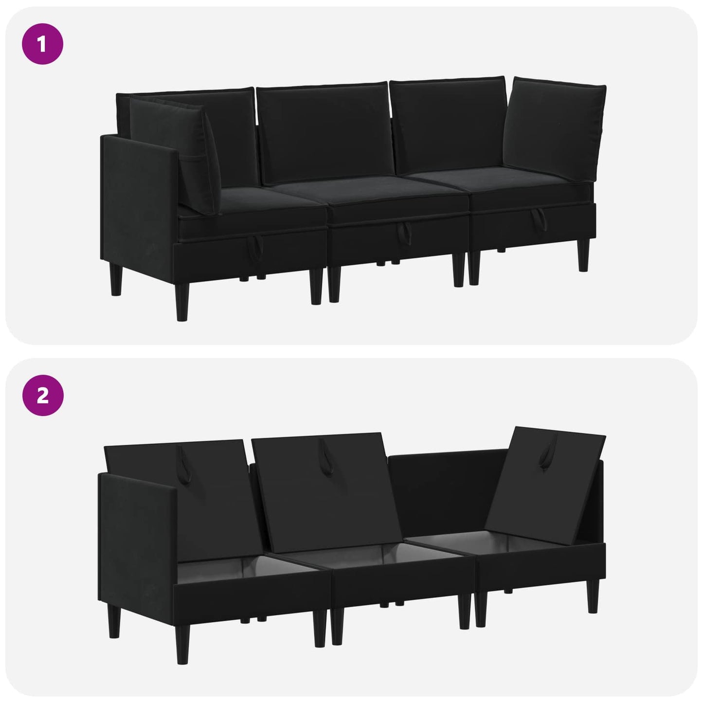 Woonkamer Meubelset met kussen met opslag 3 pcs Zwart Fluweel is nu te koop bij PeponiXL, paradijselijk wonen!