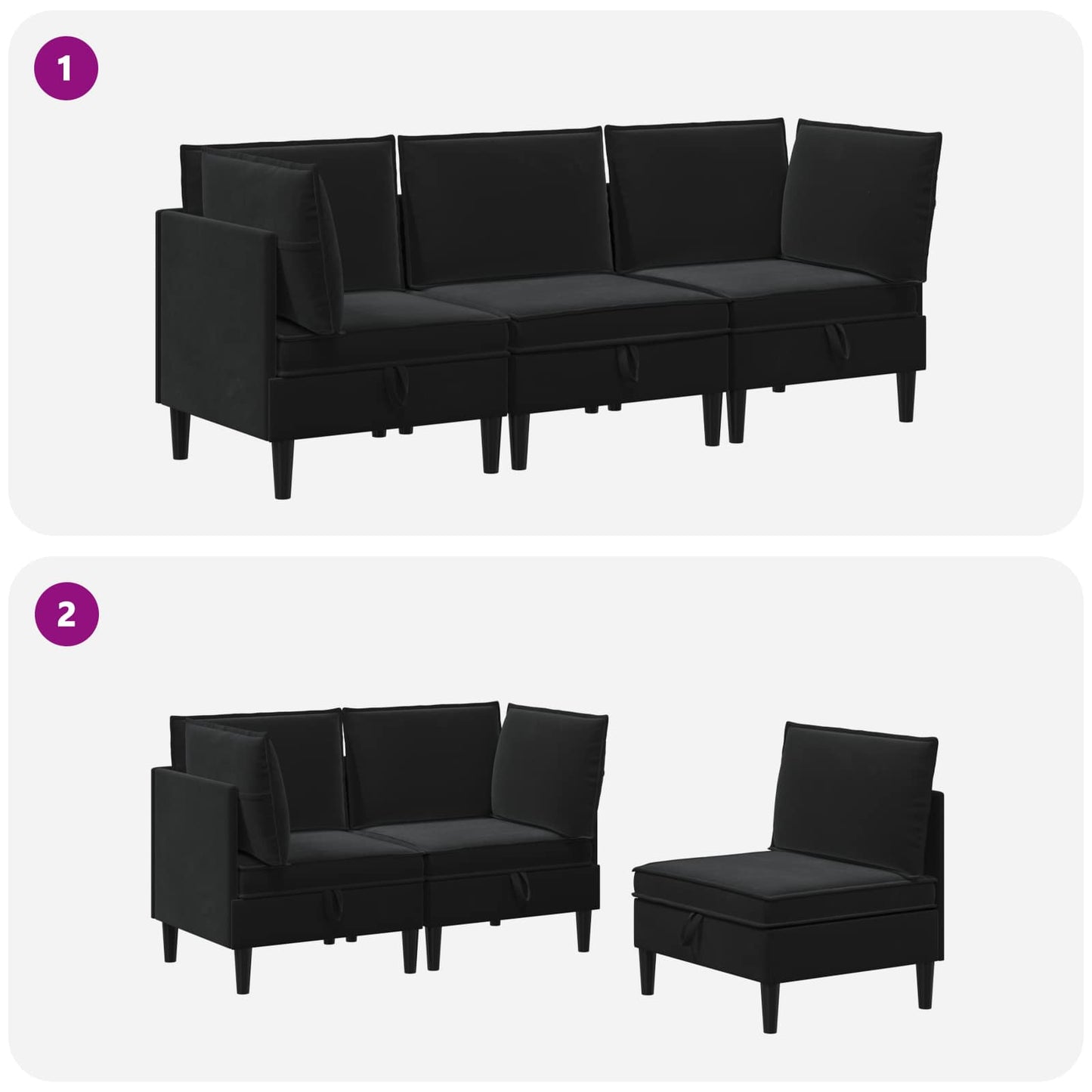 Woonkamer Meubelset met kussen met opslag 3 pcs Zwart Fluweel is nu te koop bij PeponiXL, paradijselijk wonen!