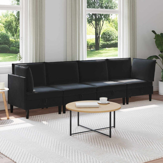 Woonkamer Meubelset met kussen met opslag 4 pcs Zwart Fluweel is nu te koop bij PeponiXL, paradijselijk wonen!