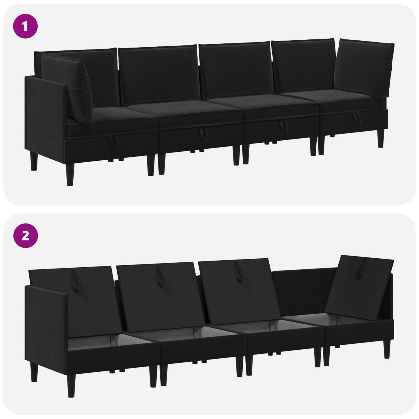 Woonkamer Meubelset met kussen met opslag 4 pcs Zwart Fluweel is nu te koop bij PeponiXL, paradijselijk wonen!