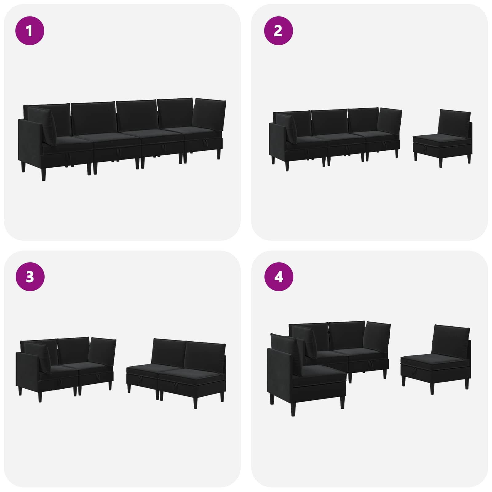 Woonkamer Meubelset met kussen met opslag 4 pcs Zwart Fluweel is nu te koop bij PeponiXL, paradijselijk wonen!