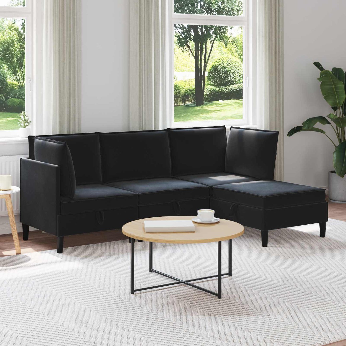 Woonkamer Meubelset met kussen met opslag 4 pcs Zwart Fluweel is nu te koop bij PeponiXL, paradijselijk wonen!