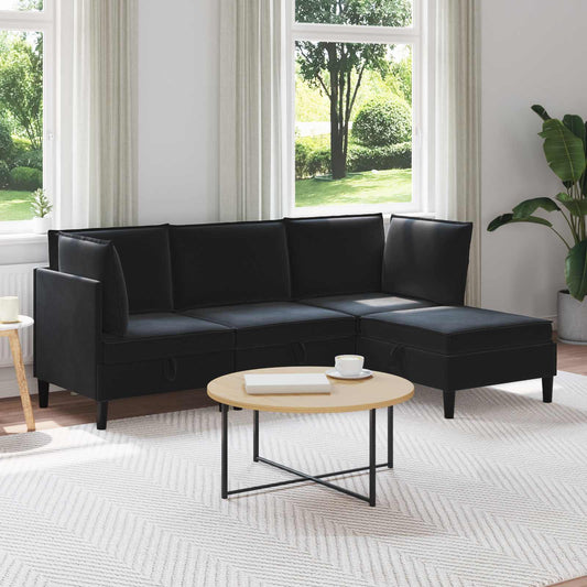 Woonkamer Meubelset met kussen met opslag 4 pcs Zwart Fluweel is nu te koop bij PeponiXL, paradijselijk wonen!