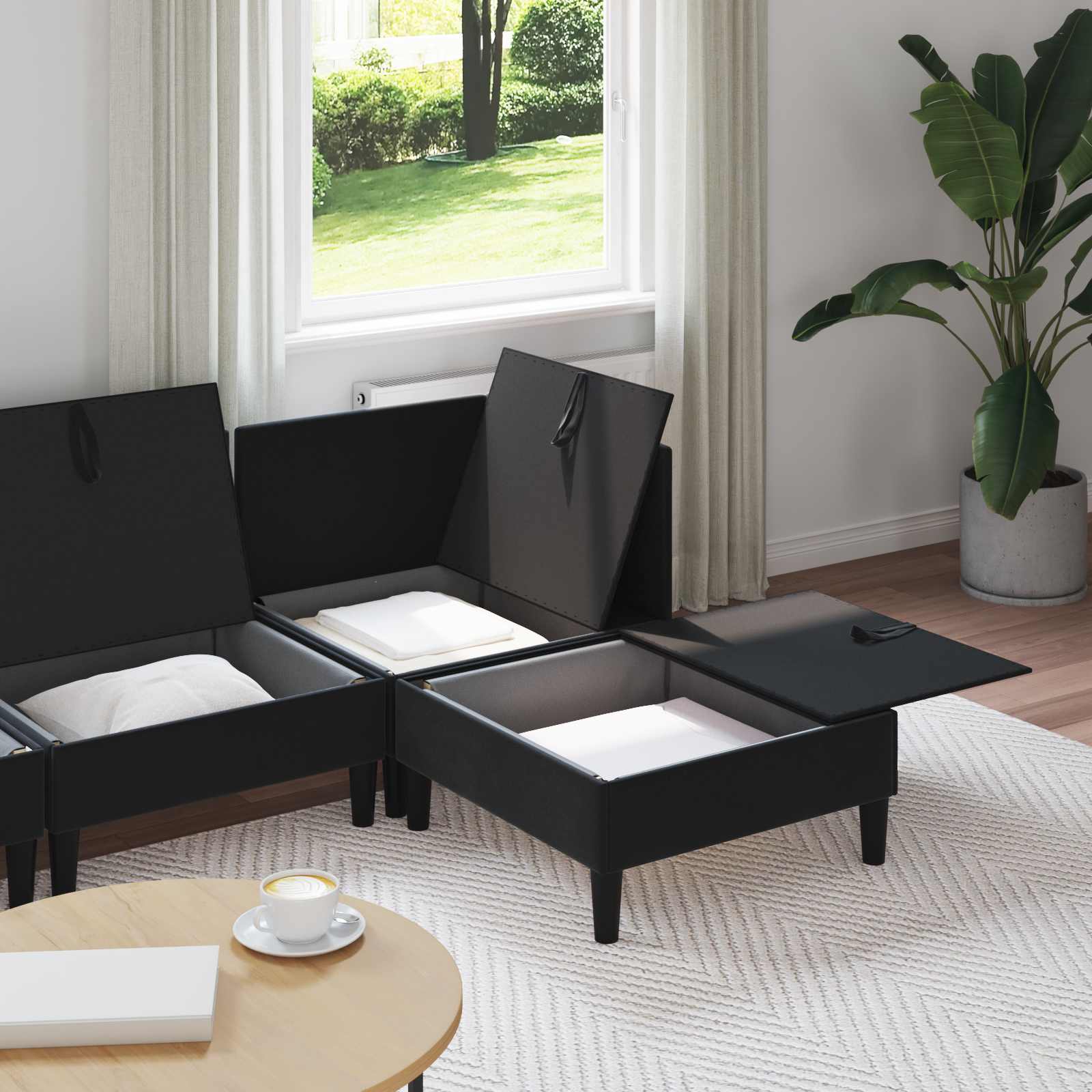 Woonkamer Meubelset met kussen met opslag 4 pcs Zwart Fluweel is nu te koop bij PeponiXL, paradijselijk wonen!