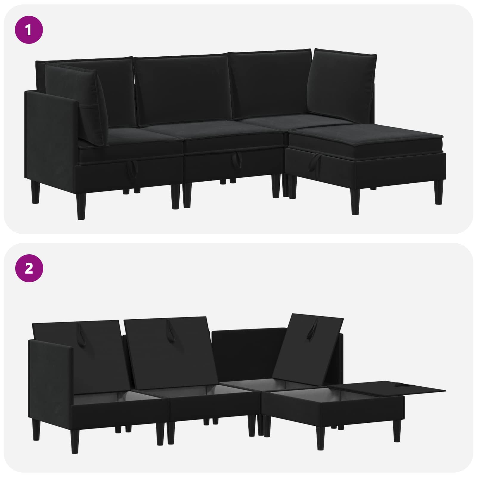Woonkamer Meubelset met kussen met opslag 4 pcs Zwart Fluweel is nu te koop bij PeponiXL, paradijselijk wonen!