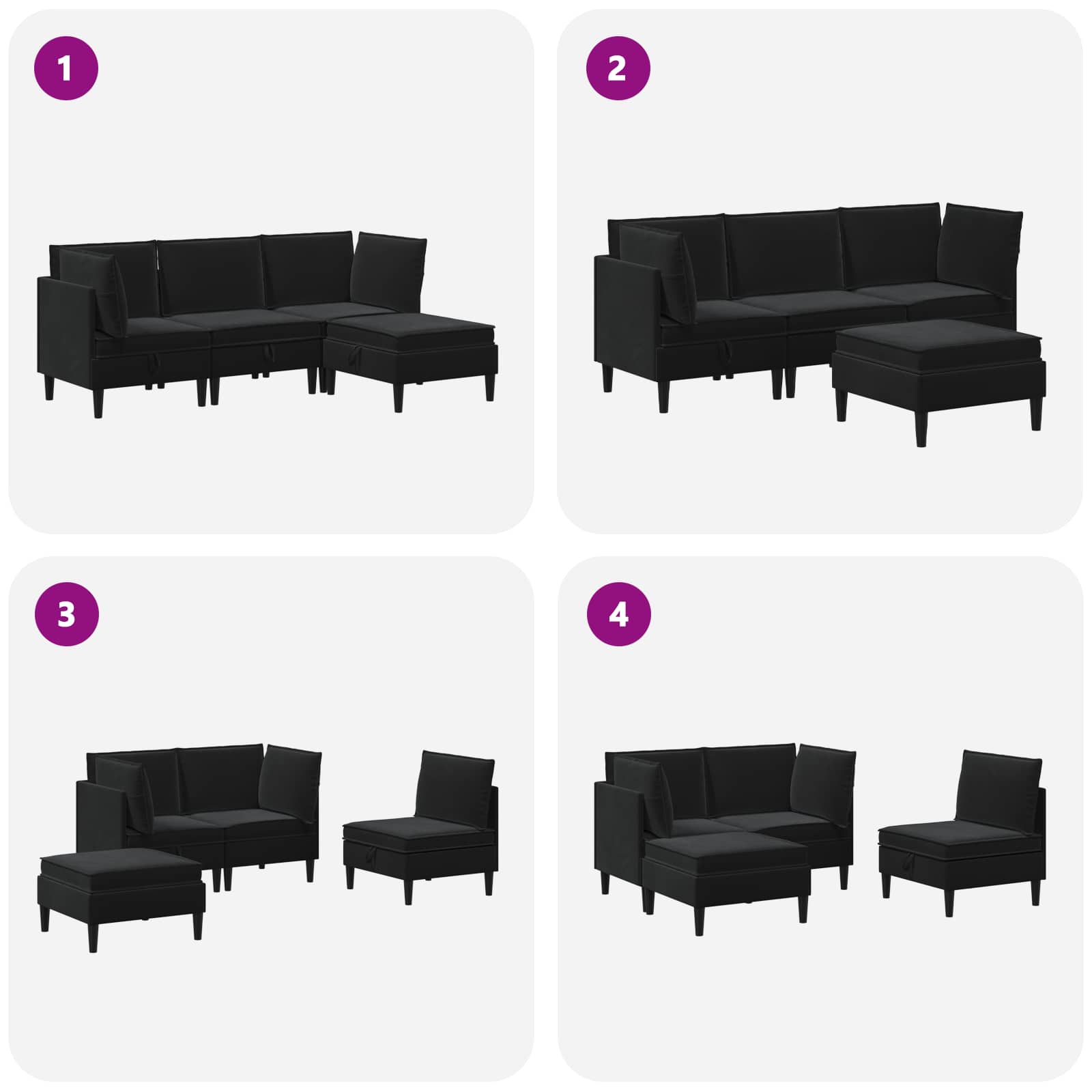 Woonkamer Meubelset met kussen met opslag 4 pcs Zwart Fluweel is nu te koop bij PeponiXL, paradijselijk wonen!