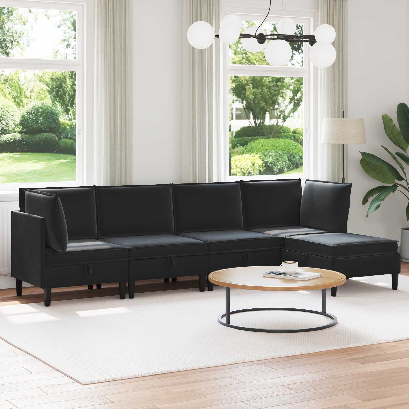 Woonkamer Meubelset met kussen met opslag 5 pcs Zwart Fluweel is nu te koop bij PeponiXL, paradijselijk wonen!