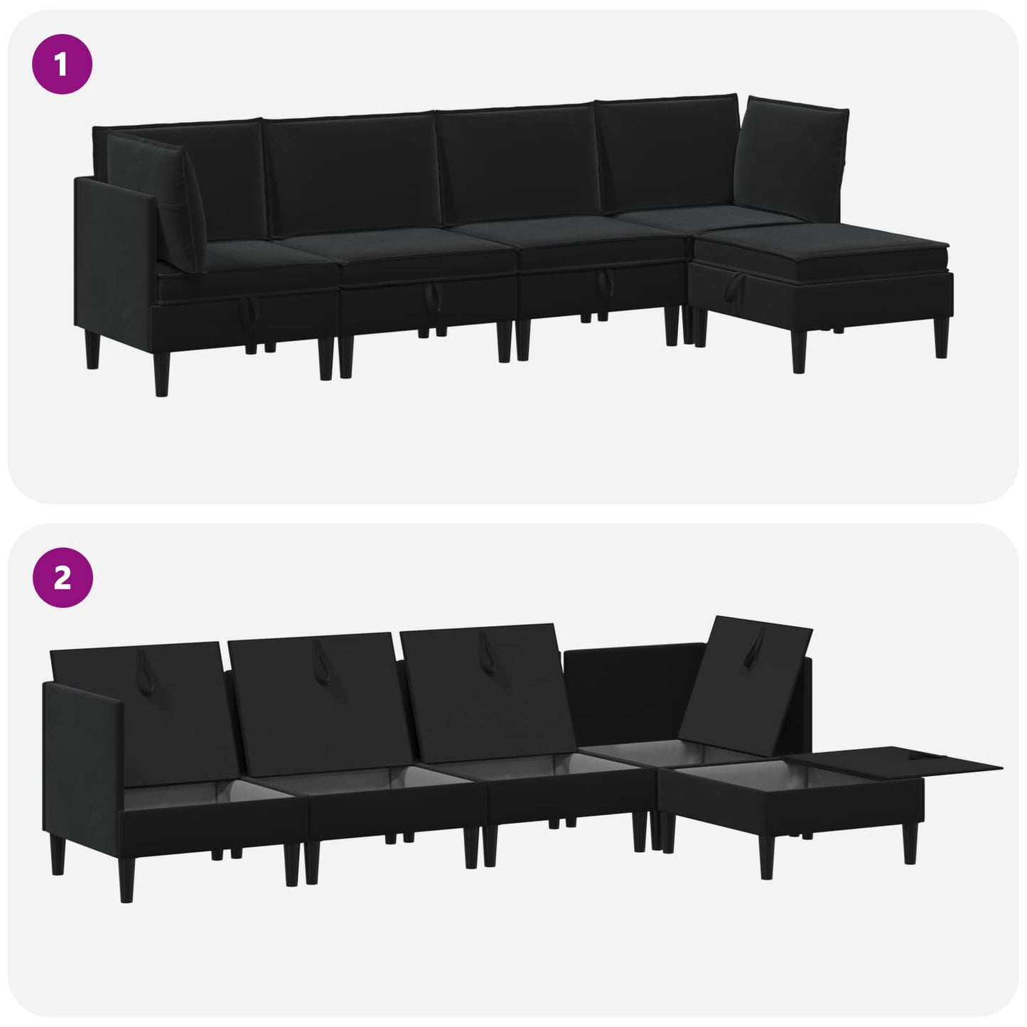 Woonkamer Meubelset met kussen met opslag 5 pcs Zwart Fluweel is nu te koop bij PeponiXL, paradijselijk wonen!