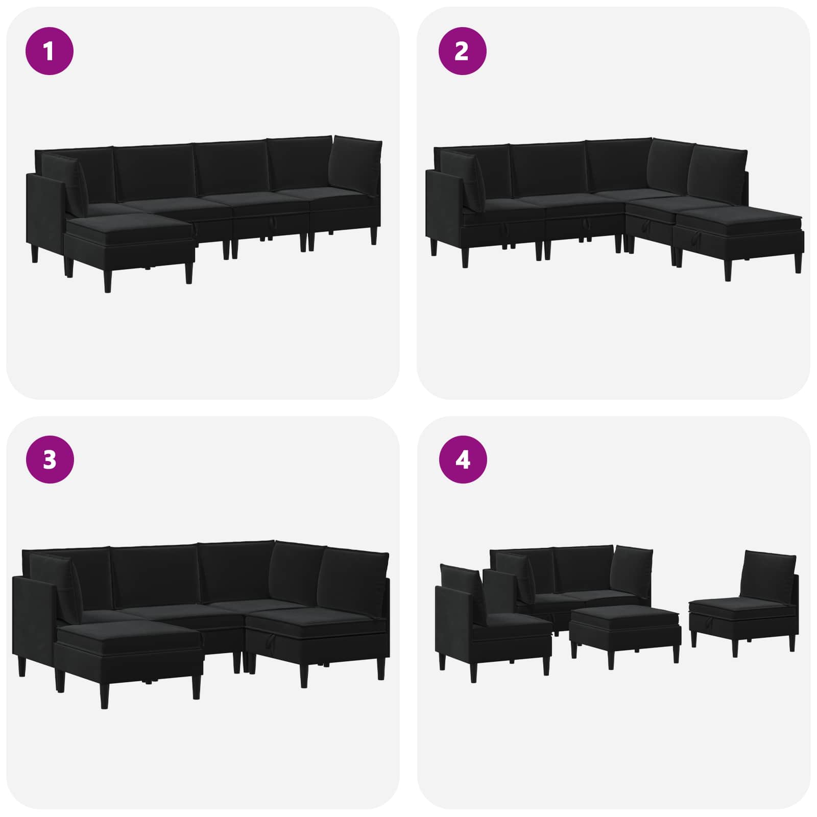 Woonkamer Meubelset met kussen met opslag 5 pcs Zwart Fluweel is nu te koop bij PeponiXL, paradijselijk wonen!