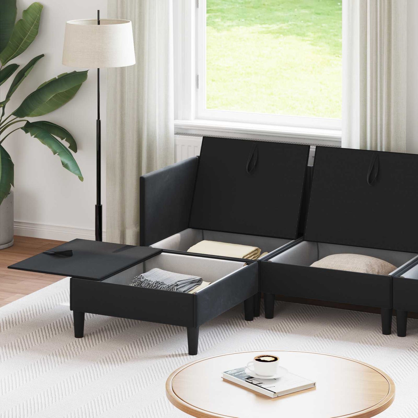 Woonkamer Meubelset met kussen met opslag 6 pcs Zwart Fluweel is nu te koop bij PeponiXL, paradijselijk wonen!