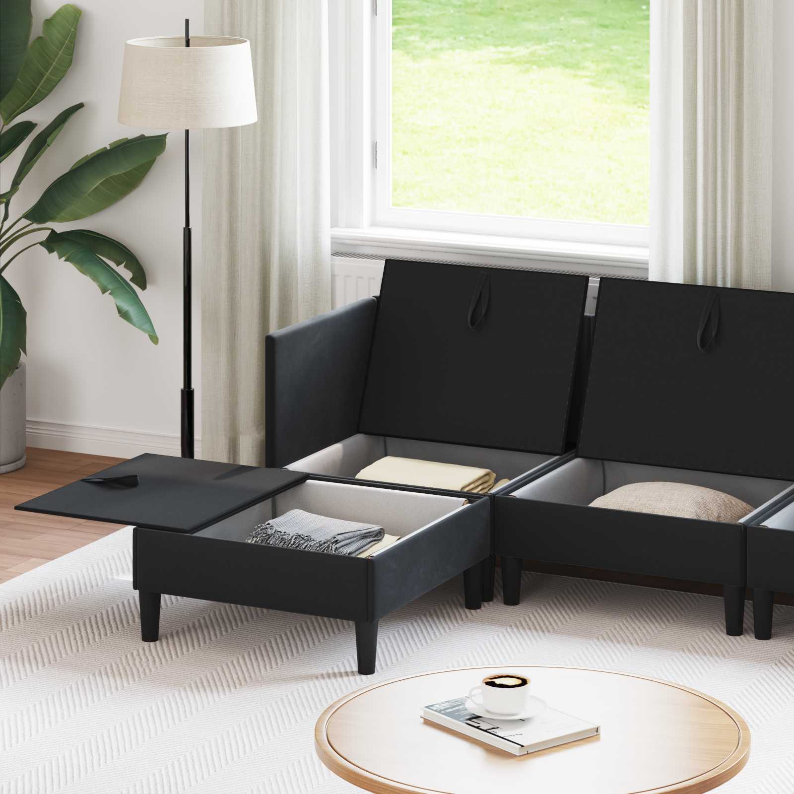 Woonkamer Meubelset met kussen met opslag 6 pcs Zwart Fluweel is nu te koop bij PeponiXL, paradijselijk wonen!