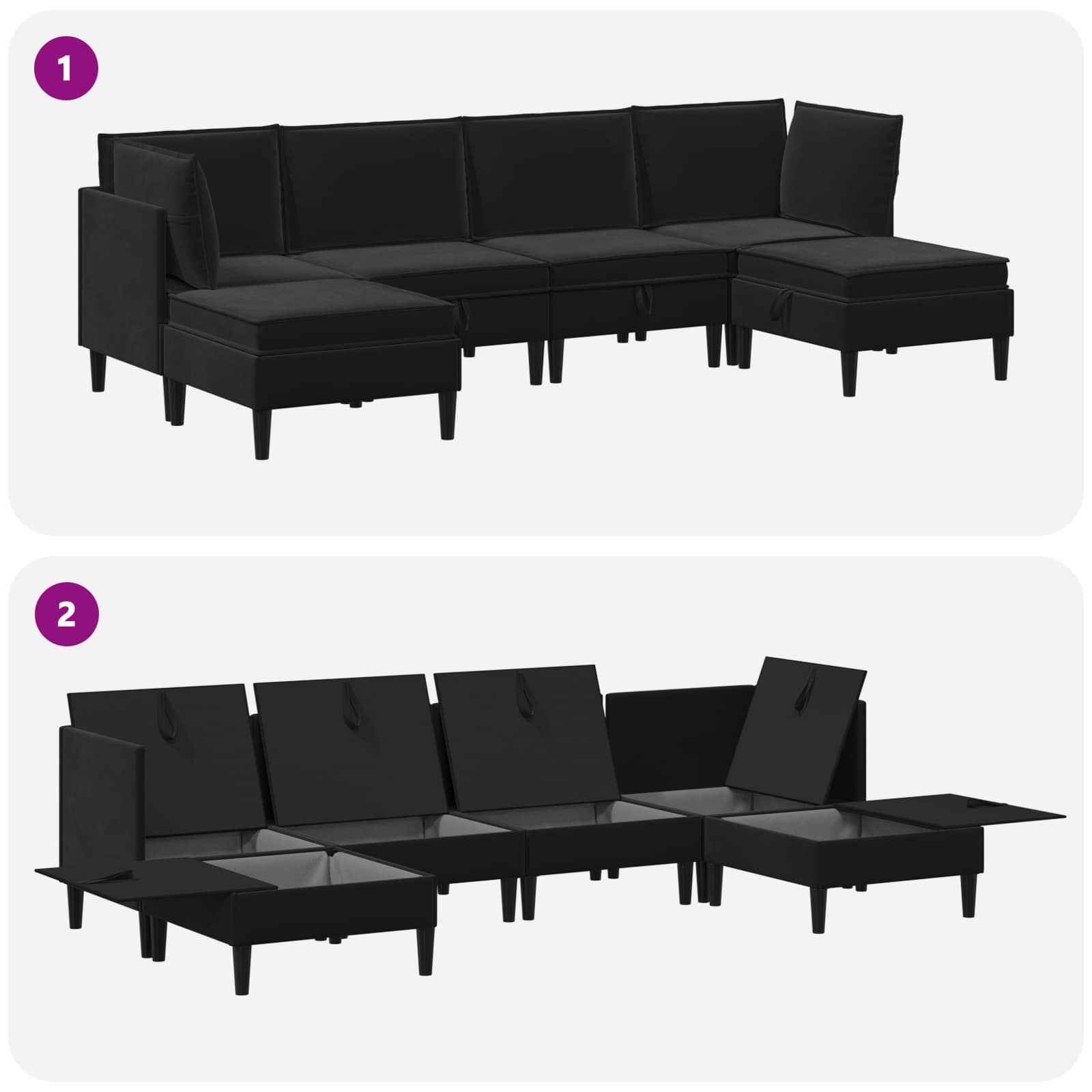 Woonkamer Meubelset met kussen met opslag 6 pcs Zwart Fluweel is nu te koop bij PeponiXL, paradijselijk wonen!