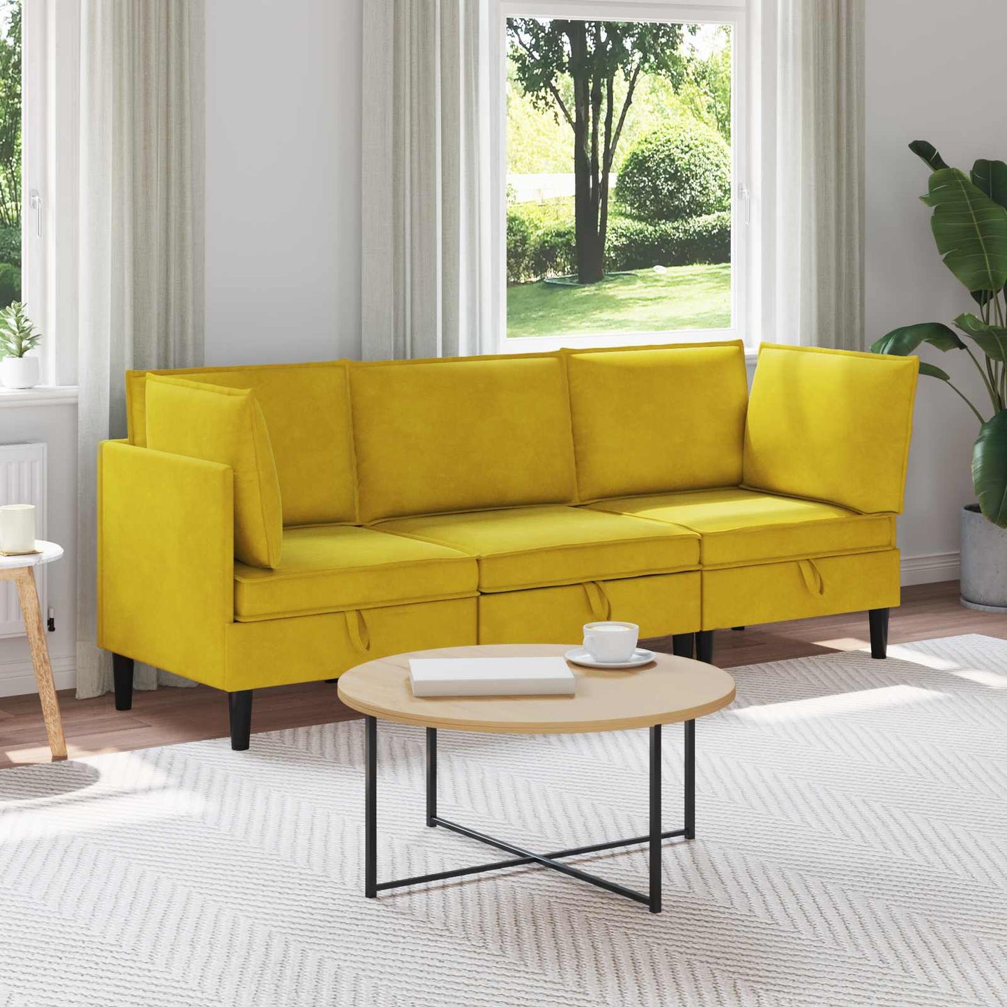 Woonkamer Meubelset met kussen met opslag 3 pcs Geel Fluweel is nu te koop bij PeponiXL, paradijselijk wonen!