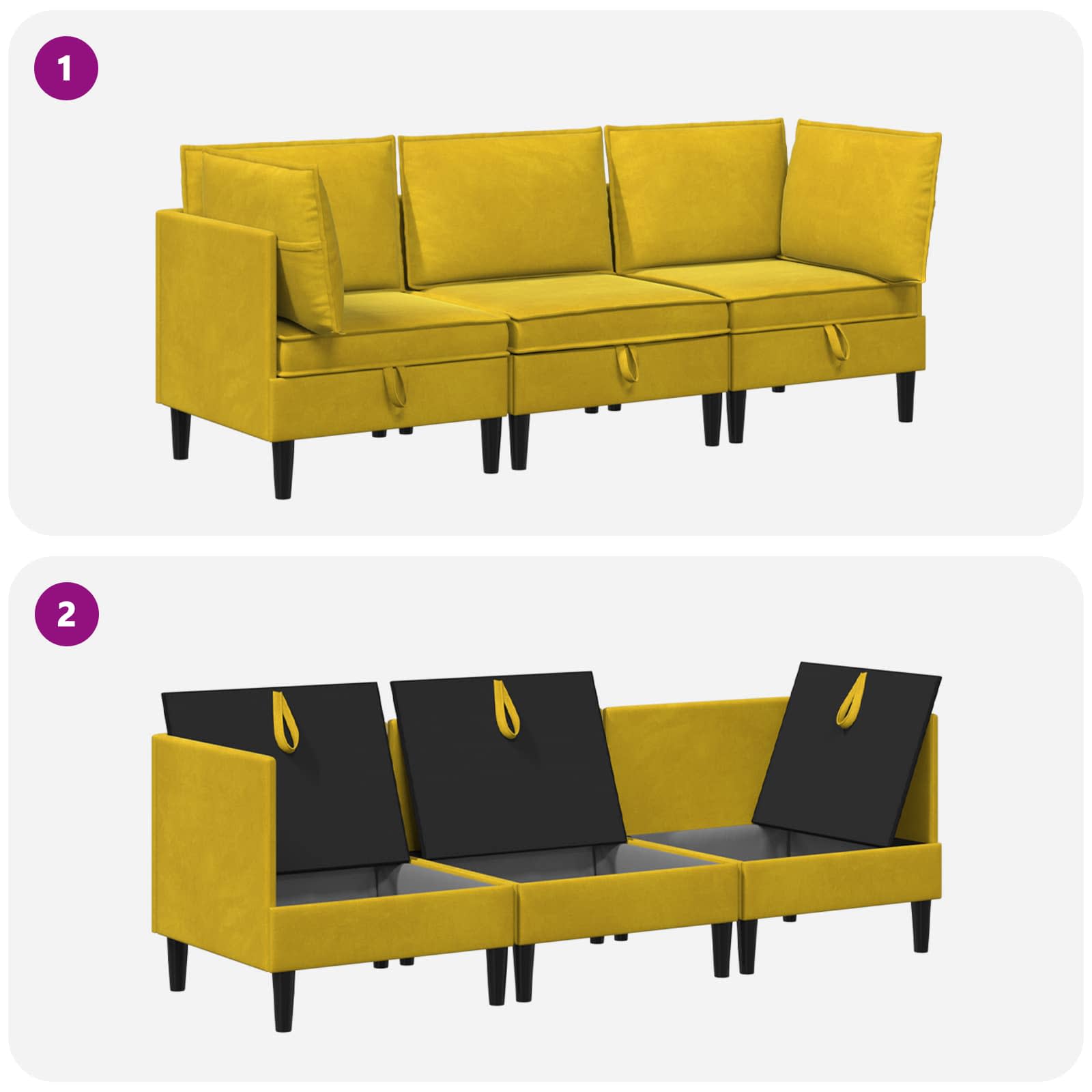Woonkamer Meubelset met kussen met opslag 3 pcs Geel Fluweel is nu te koop bij PeponiXL, paradijselijk wonen!