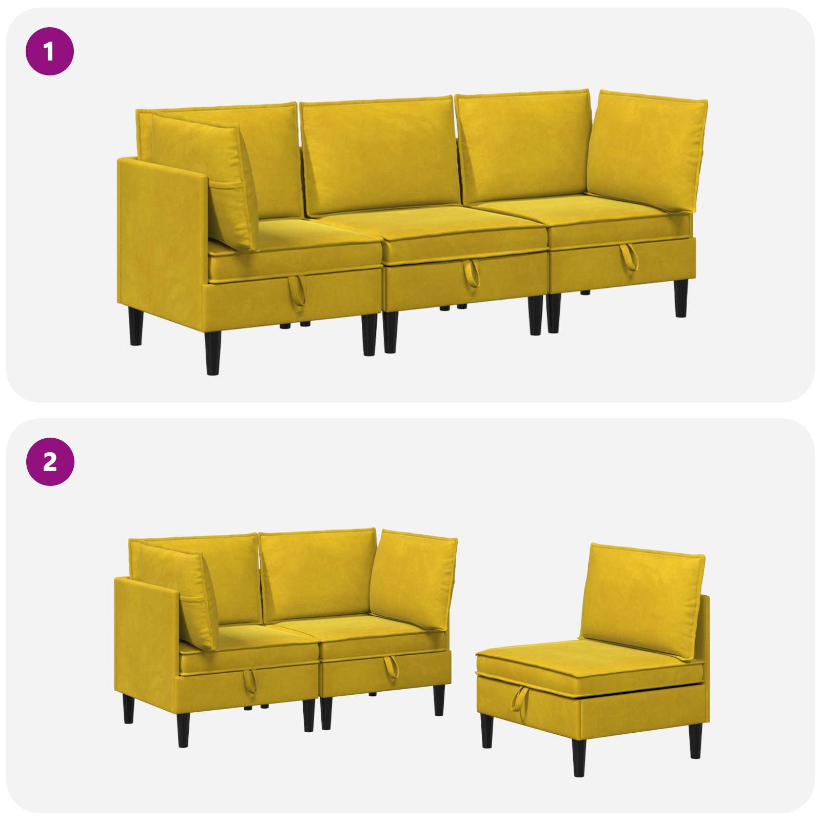 Woonkamer Meubelset met kussen met opslag 3 pcs Geel Fluweel is nu te koop bij PeponiXL, paradijselijk wonen!