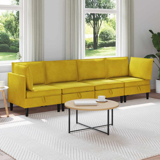 Woonkamer Meubelset met kussen met opslag 4 pcs Geel Fluweel is nu te koop bij PeponiXL, paradijselijk wonen!