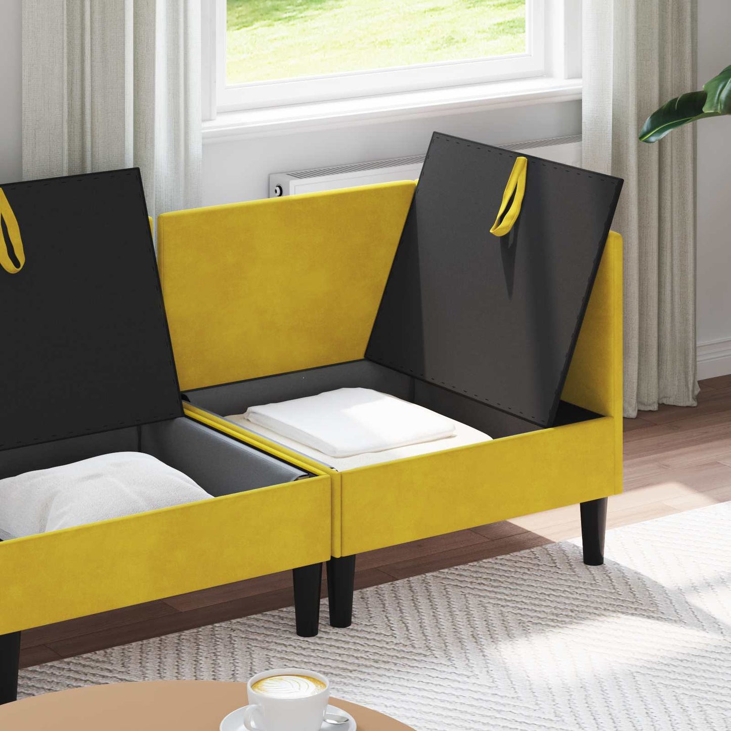Woonkamer Meubelset met kussen met opslag 4 pcs Geel Fluweel is nu te koop bij PeponiXL, paradijselijk wonen!