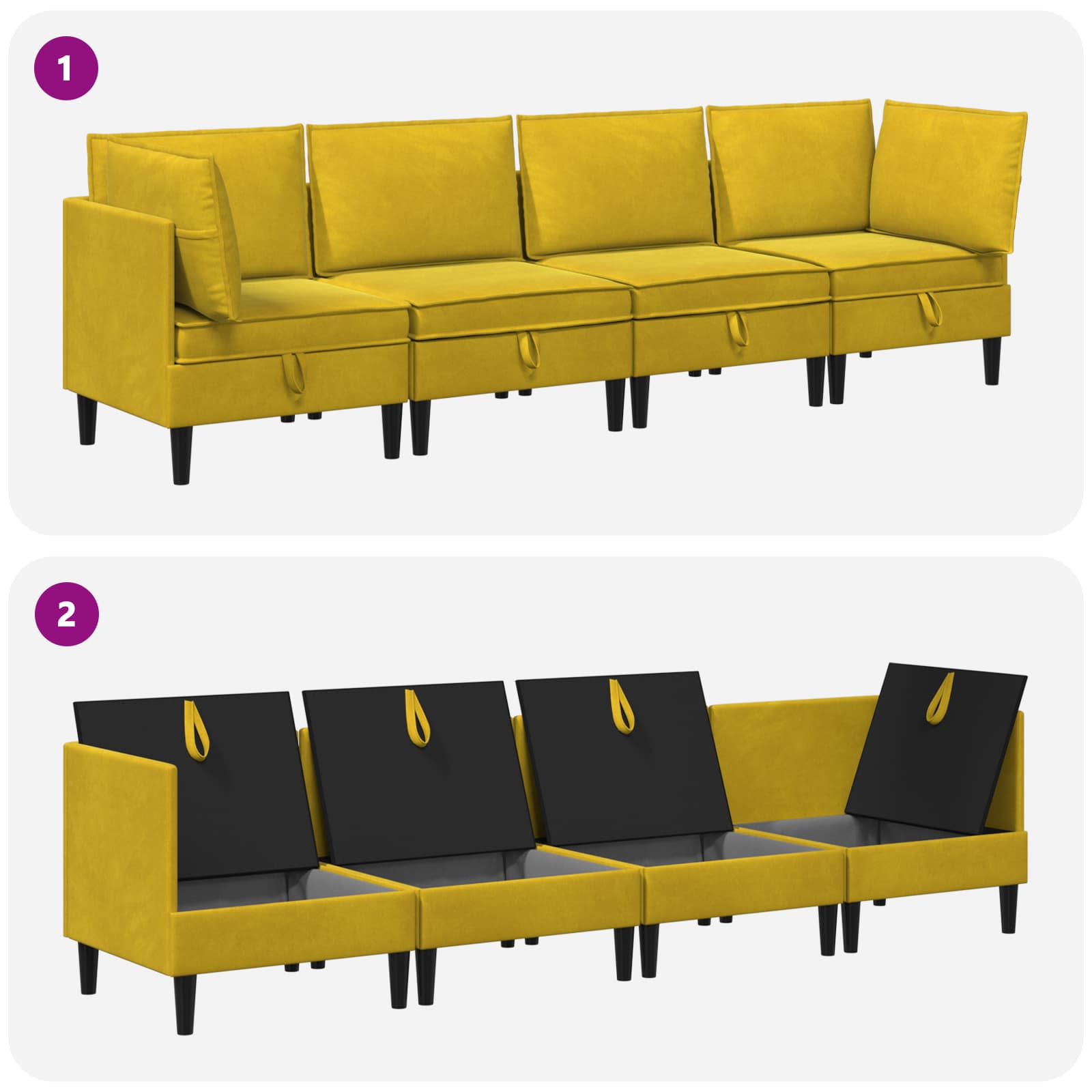 Woonkamer Meubelset met kussen met opslag 4 pcs Geel Fluweel is nu te koop bij PeponiXL, paradijselijk wonen!