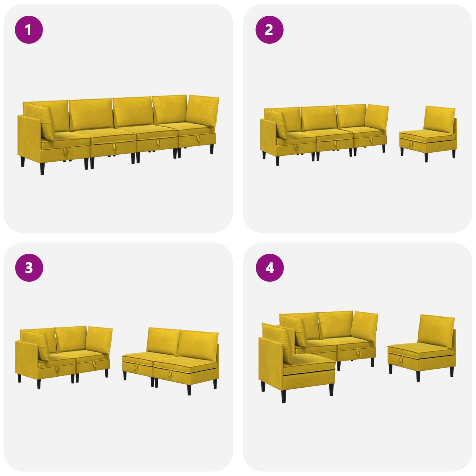 Woonkamer Meubelset met kussen met opslag 4 pcs Geel Fluweel is nu te koop bij PeponiXL, paradijselijk wonen!
