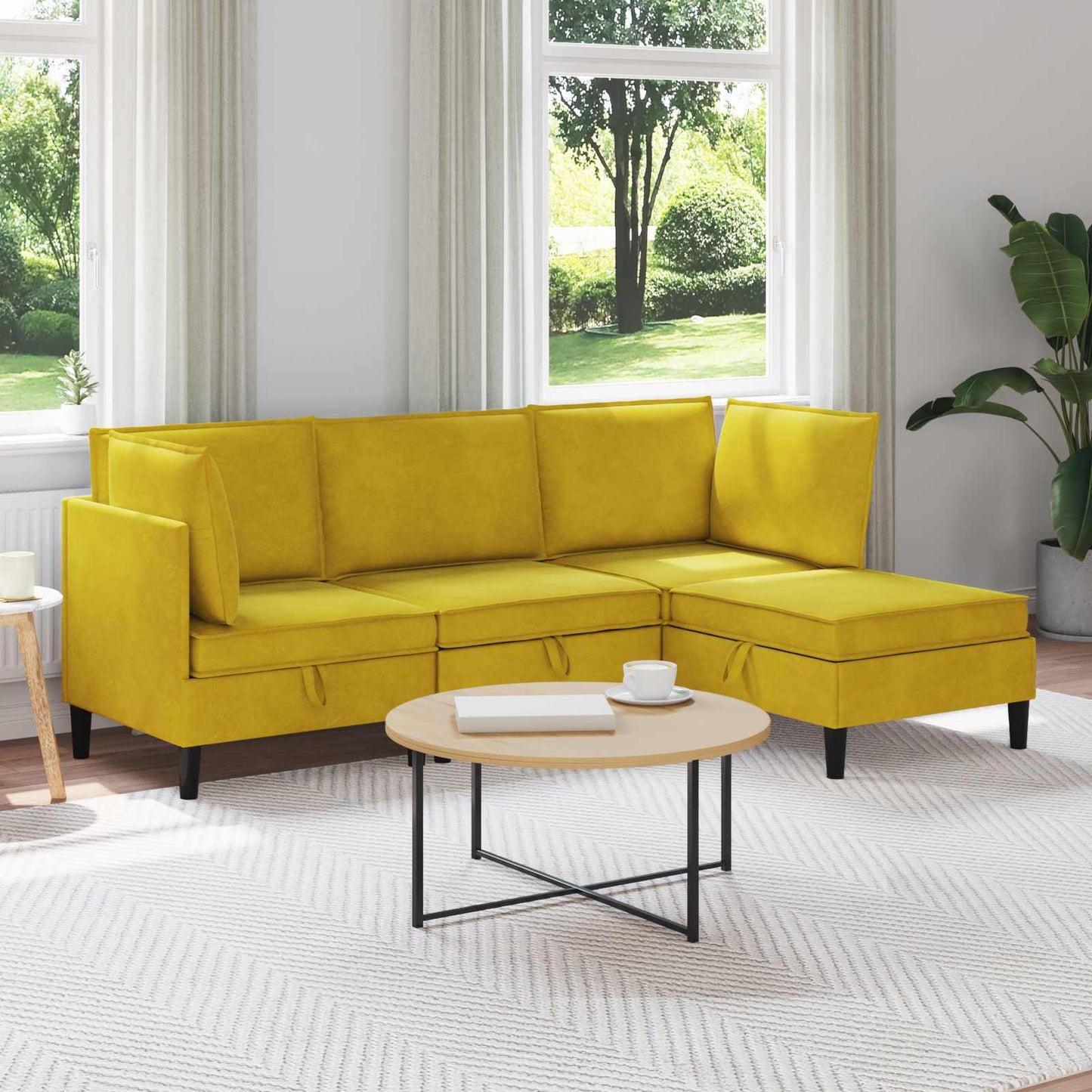 Woonkamer Meubelset met kussen met opslag 4 pcs Geel Fluweel is nu te koop bij PeponiXL, paradijselijk wonen!