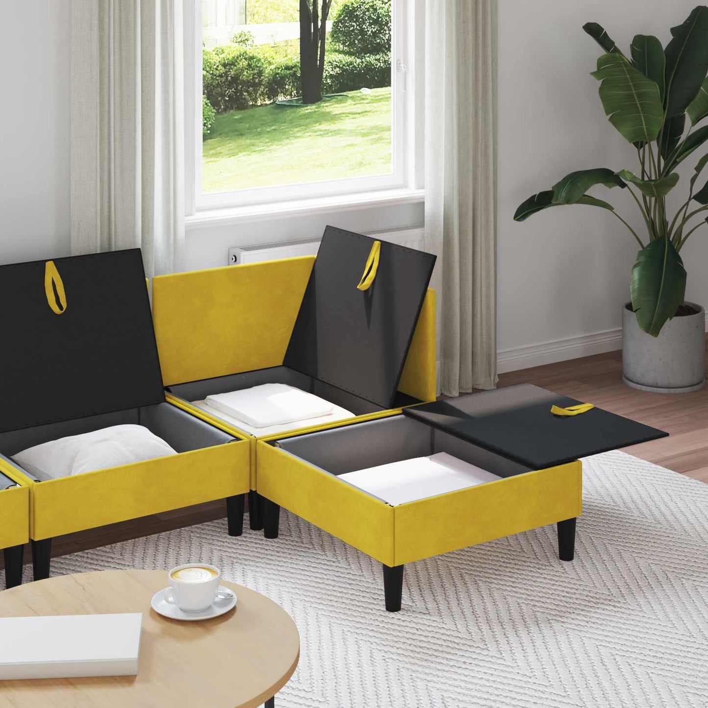 Woonkamer Meubelset met kussen met opslag 4 pcs Geel Fluweel is nu te koop bij PeponiXL, paradijselijk wonen!