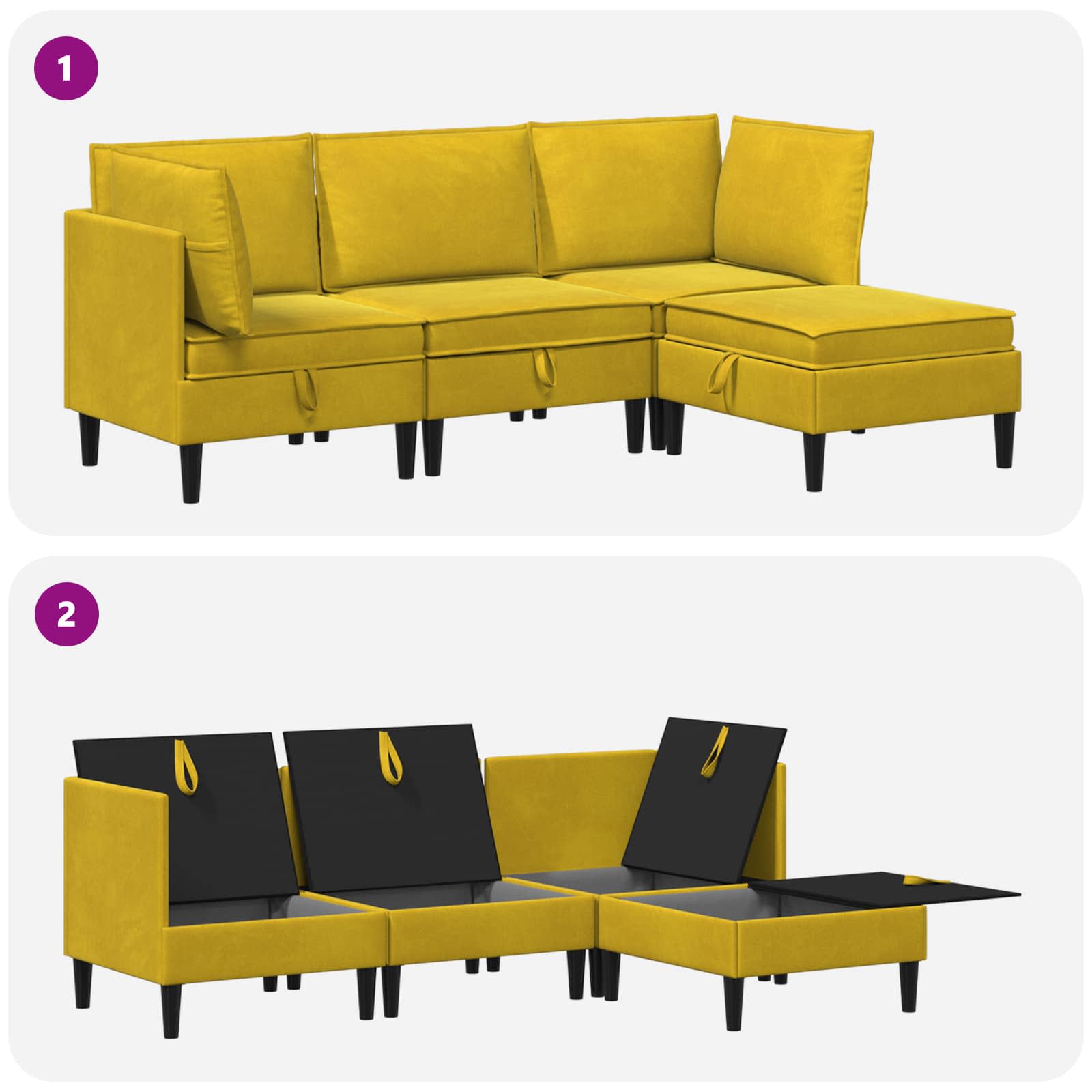 Woonkamer Meubelset met kussen met opslag 4 pcs Geel Fluweel is nu te koop bij PeponiXL, paradijselijk wonen!