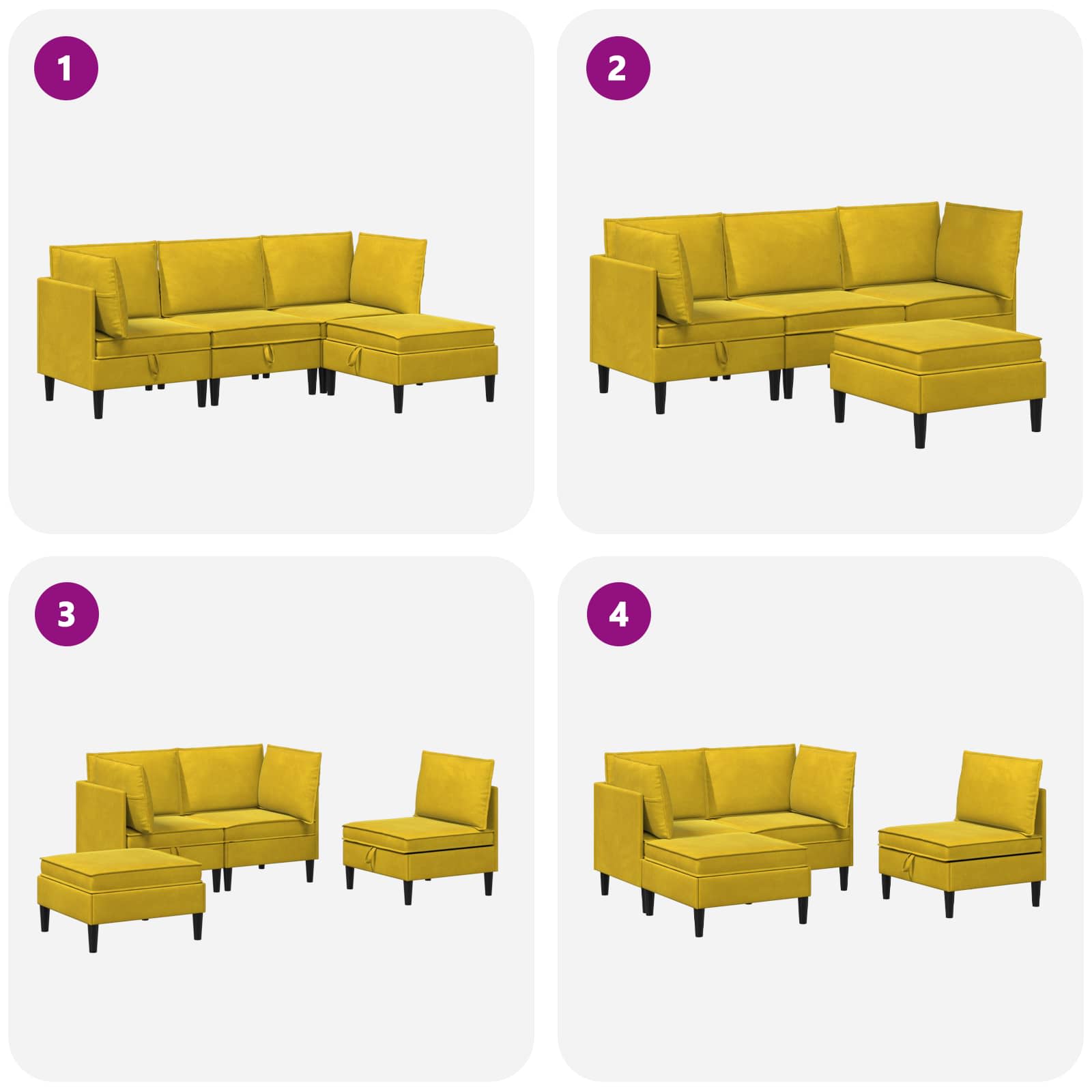 Woonkamer Meubelset met kussen met opslag 4 pcs Geel Fluweel is nu te koop bij PeponiXL, paradijselijk wonen!