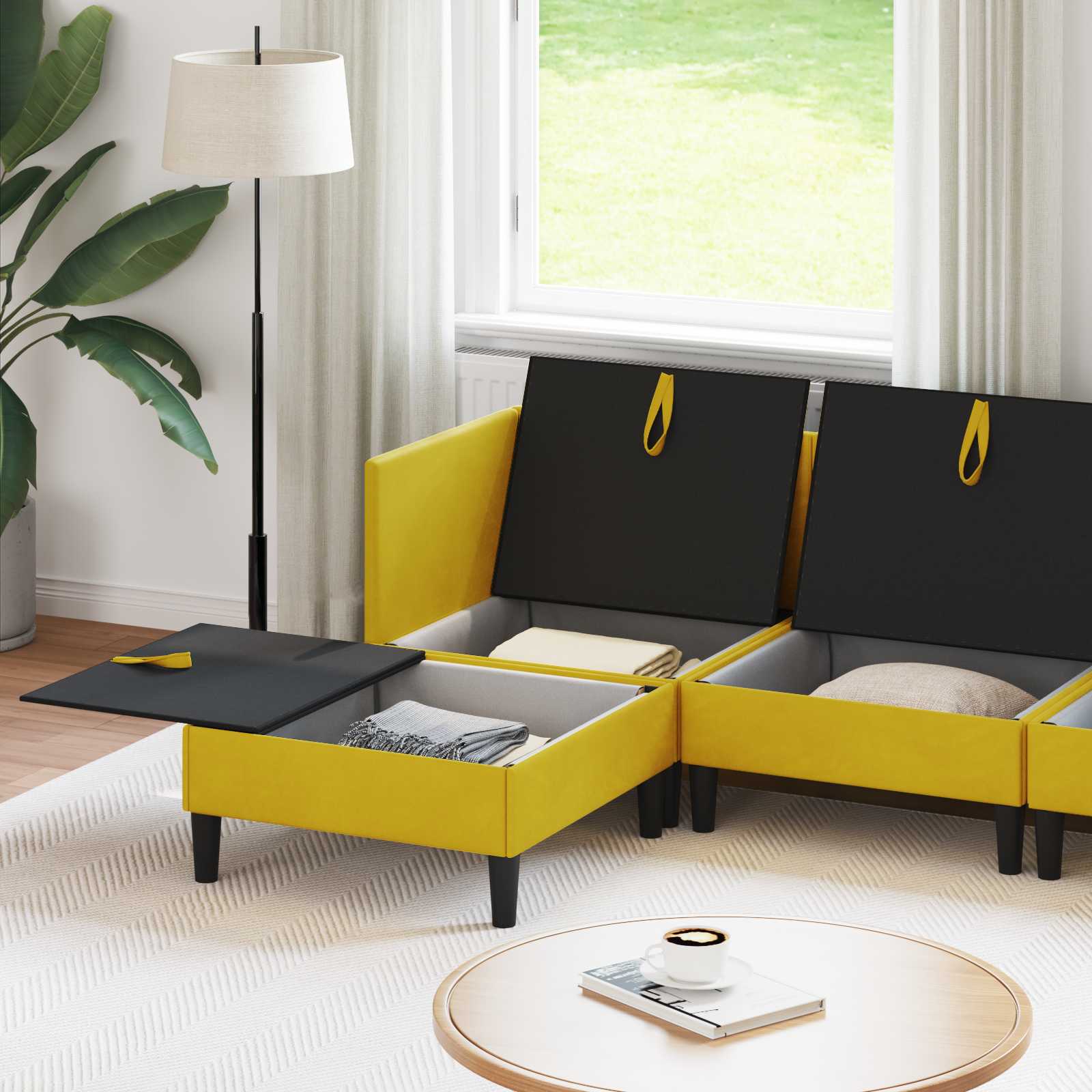 Woonkamer Meubelset met kussen met opslag 5 pcs Geel Fluweel is nu te koop bij PeponiXL, paradijselijk wonen!