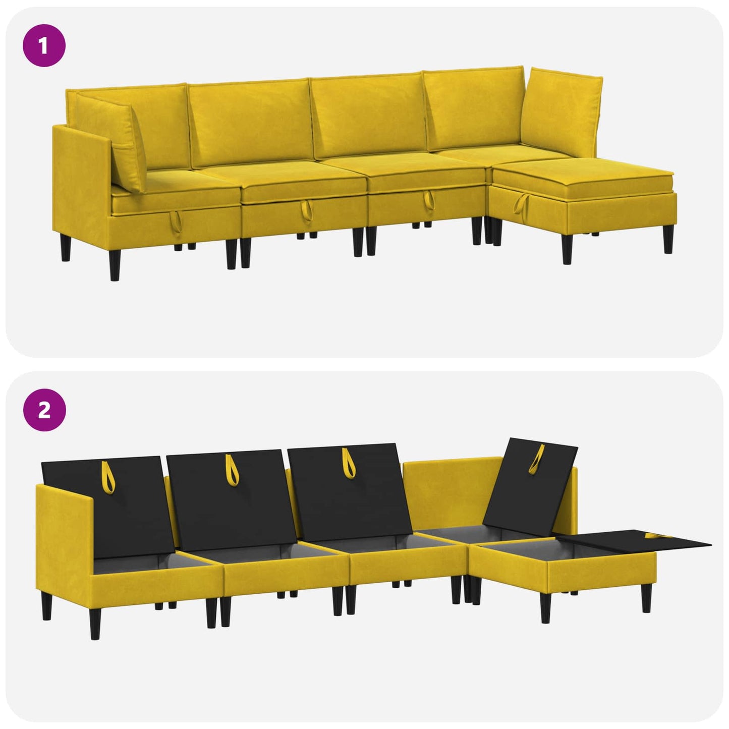 Woonkamer Meubelset met kussen met opslag 5 pcs Geel Fluweel is nu te koop bij PeponiXL, paradijselijk wonen!