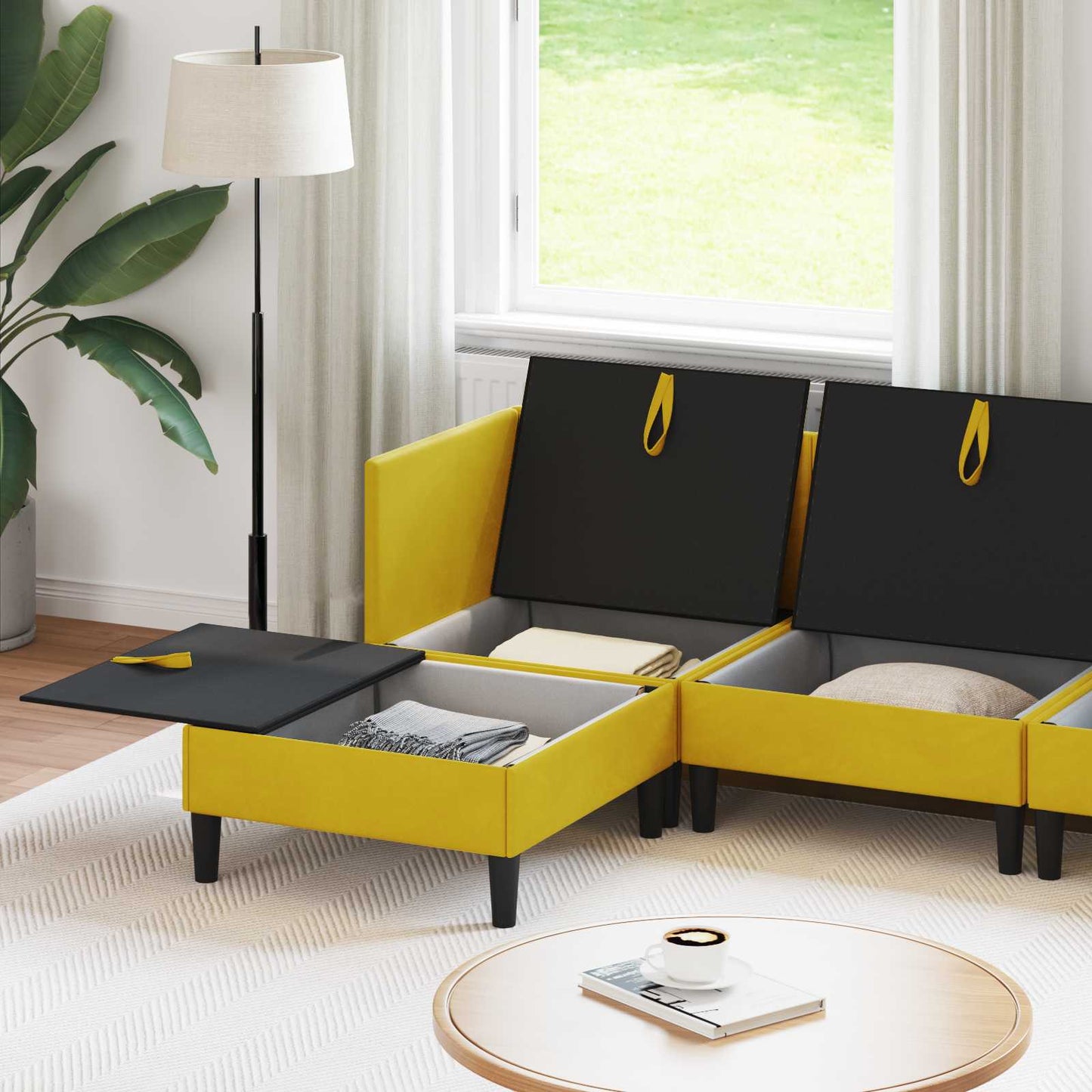 Woonkamer Meubelset met kussen met opslag 6 pcs Geel Fluweel is nu te koop bij PeponiXL, paradijselijk wonen!
