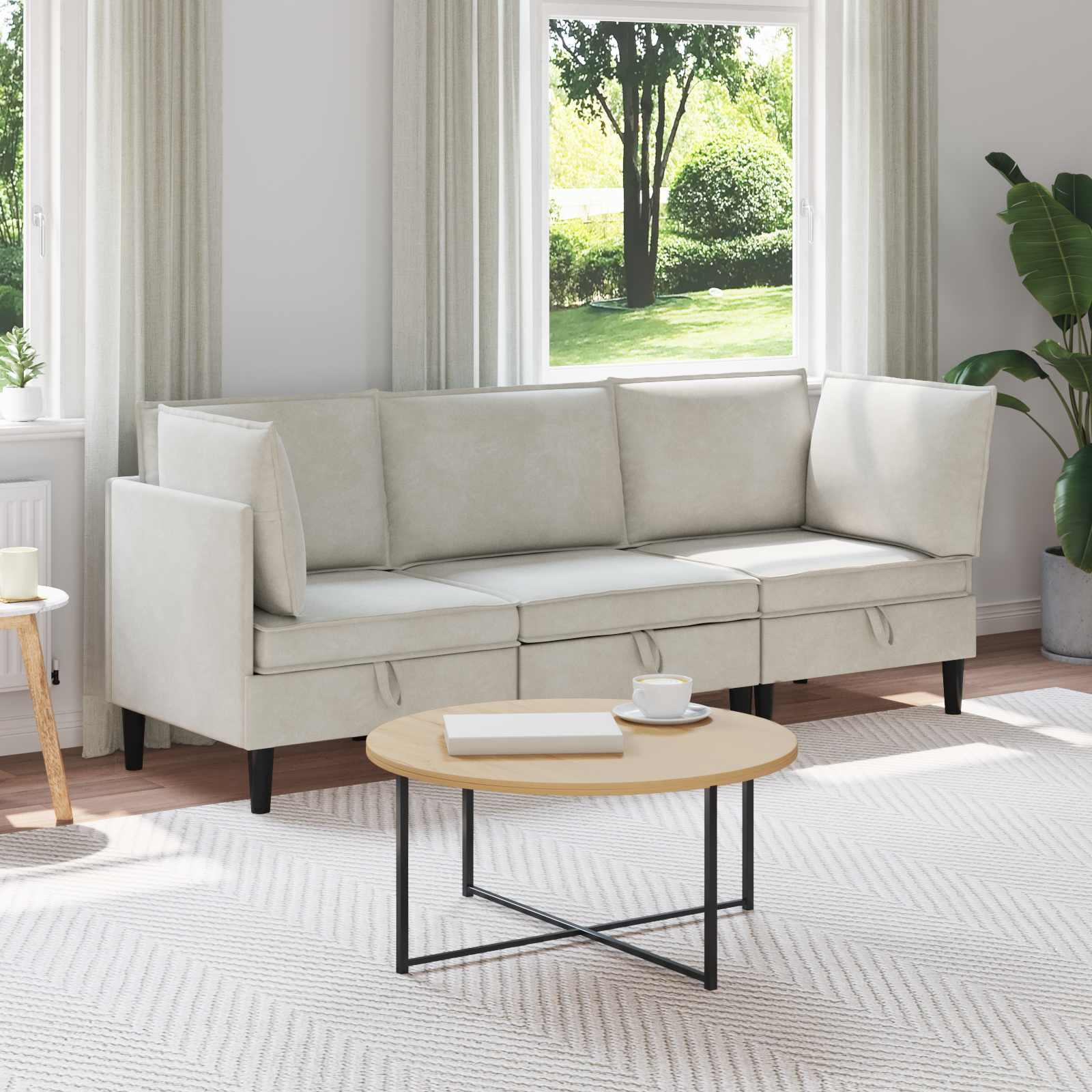 Woonkamer Meubelset met kussen 3 pcs Crèmekleurig Fluweel is nu te koop bij PeponiXL, paradijselijk wonen!