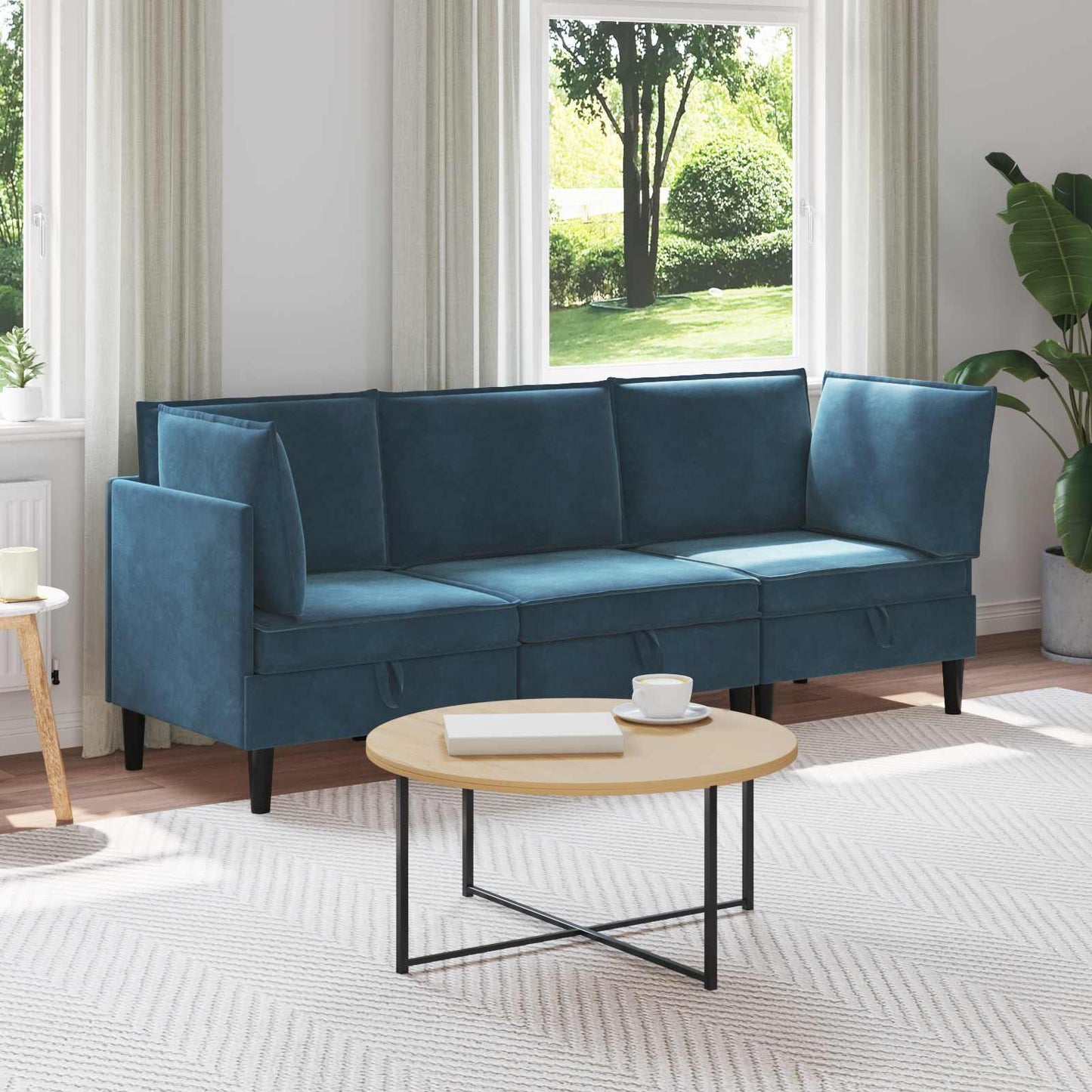 Woonkamer Meubelset met kussen met opslag 3 pcs Blauw Fluweel is nu te koop bij PeponiXL, paradijselijk wonen!